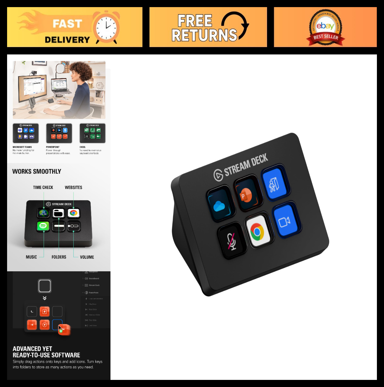 6 Customizable LCD Macro Keys Stream Deck Mini | Zoom, Teams, Office, Adobe Comp