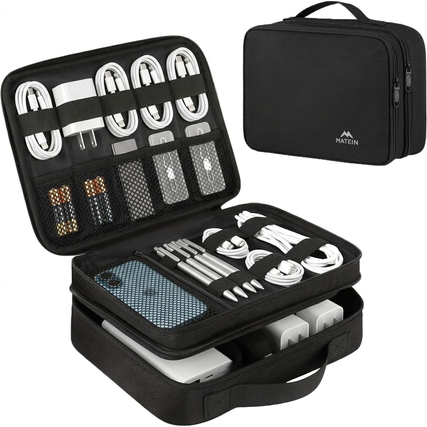 Electronics Organizer Travel Case Cable Bag for Cords Charger Phone Tablet Black