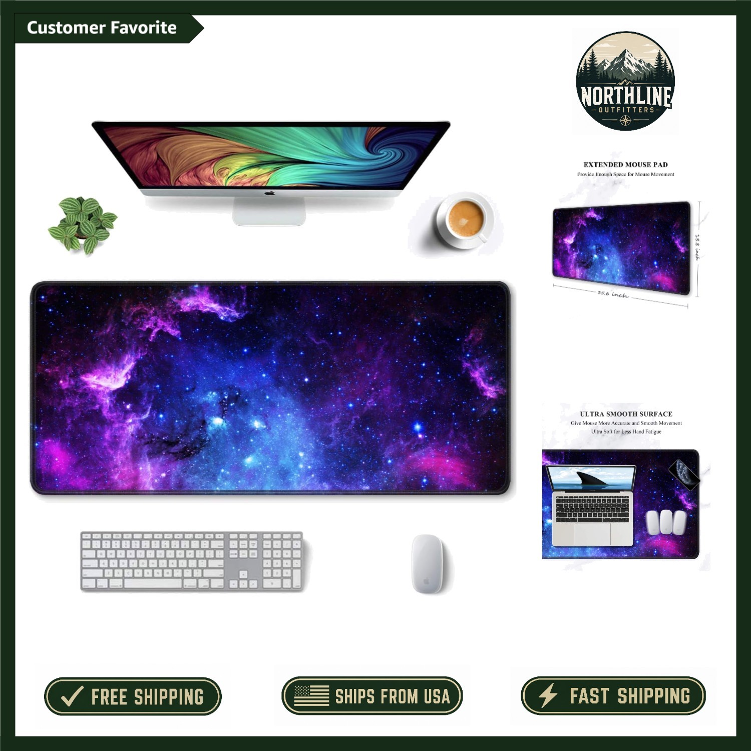 Oversized Galaxy Desk Mat 35.4 x 15.7 in - Durable Anti-Fray Rubber Mousepad