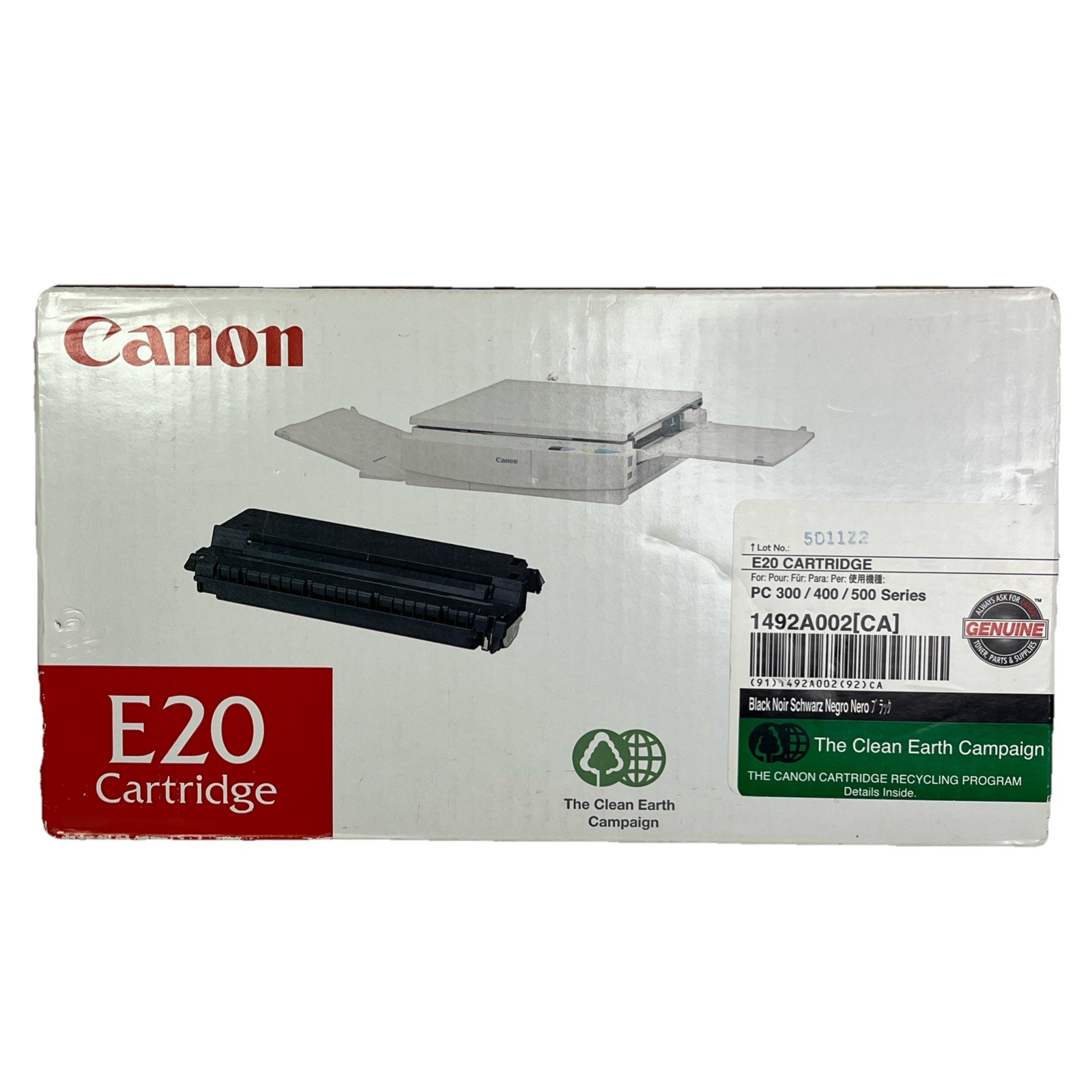 Canon E20 OEM Cartridge Black For PC 300 400 500 Series 1492A002 Genuine New Box