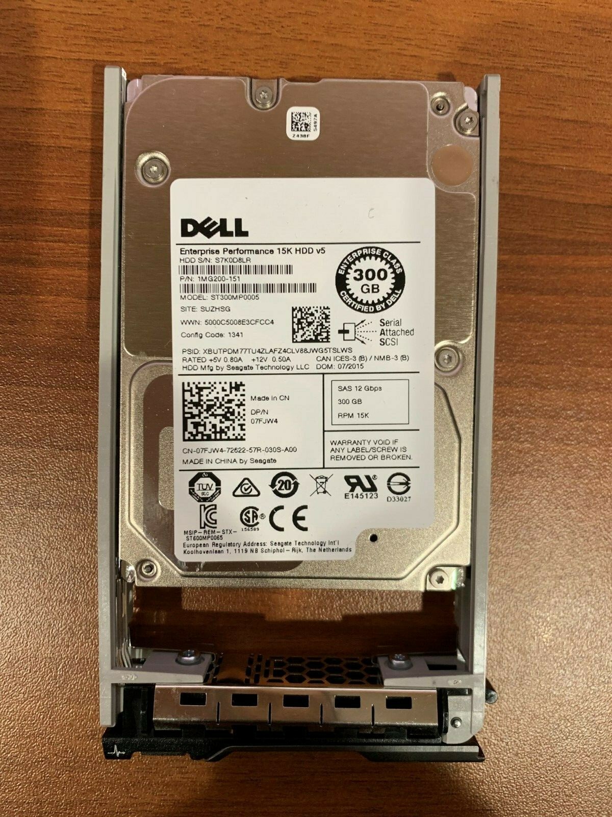 7FJW4 Dell 300GB 12G SAS 15K 2.5" HDD ST300MP0005 07FJW4 w/Tray