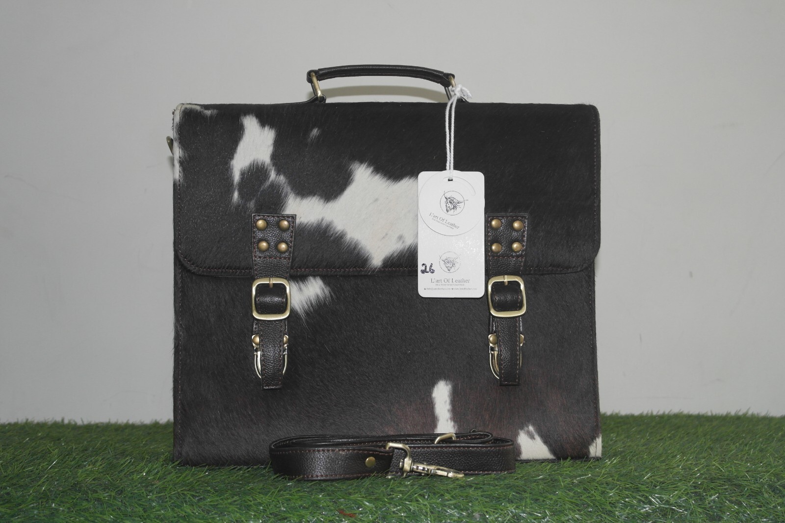 Leather Cowhide Hair on Laptop Bag - Statement Piece for Work or Travel