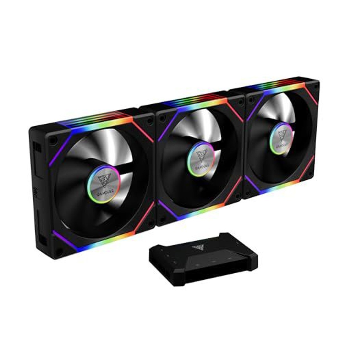 GAMDIAS 3-Pack 120mm ARGB PWM Case Fans 75CFM 2400RPM + USB Hub Open Box
