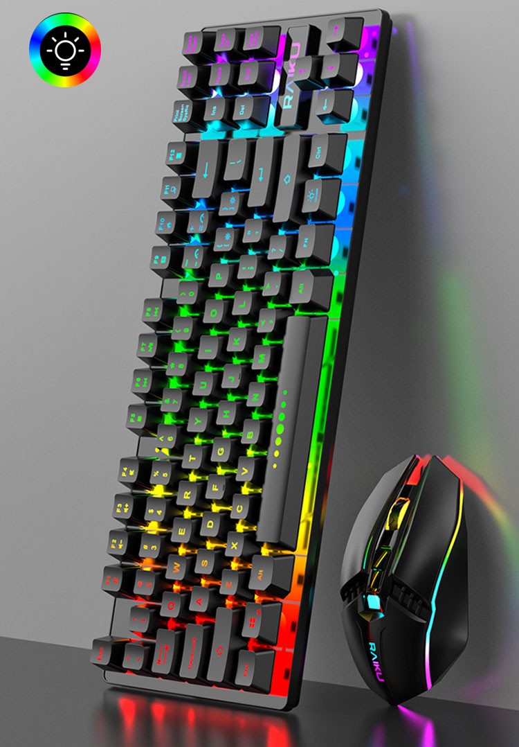 Rechargeable Wireless Gaming Keyboard & Mouse Combo 87 Keys Rainbow RGB Backlit