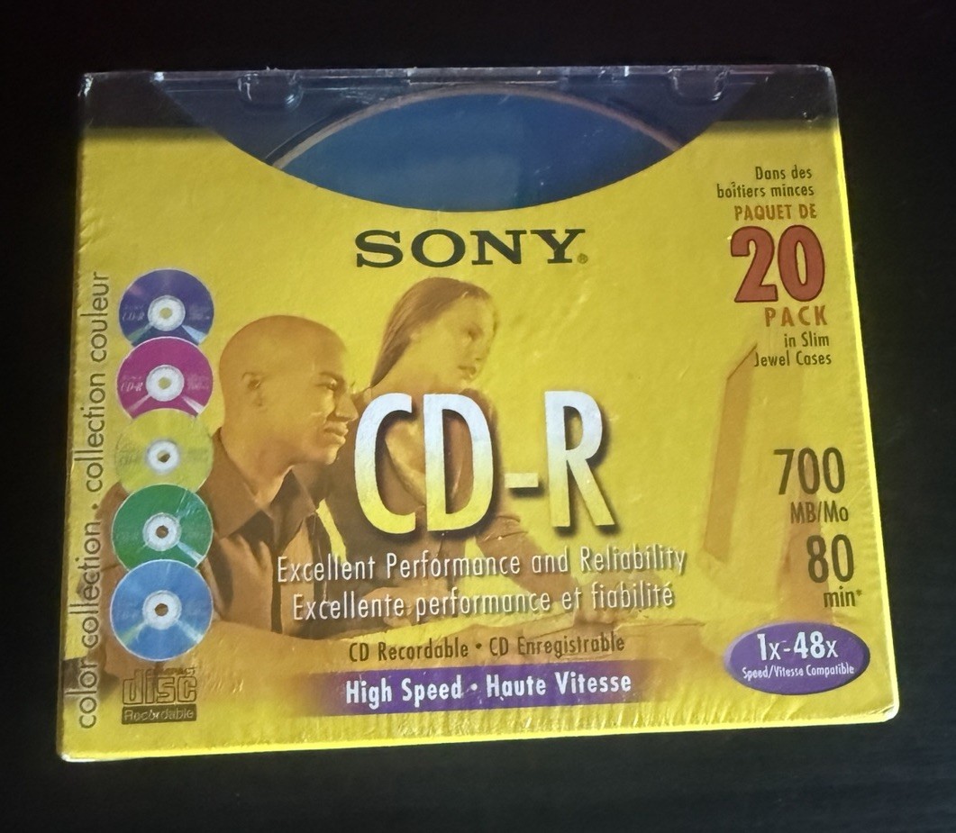 Sony CD-R Music 20-pack with Slim Color Jewel Cases 80 Min - New - Sealed