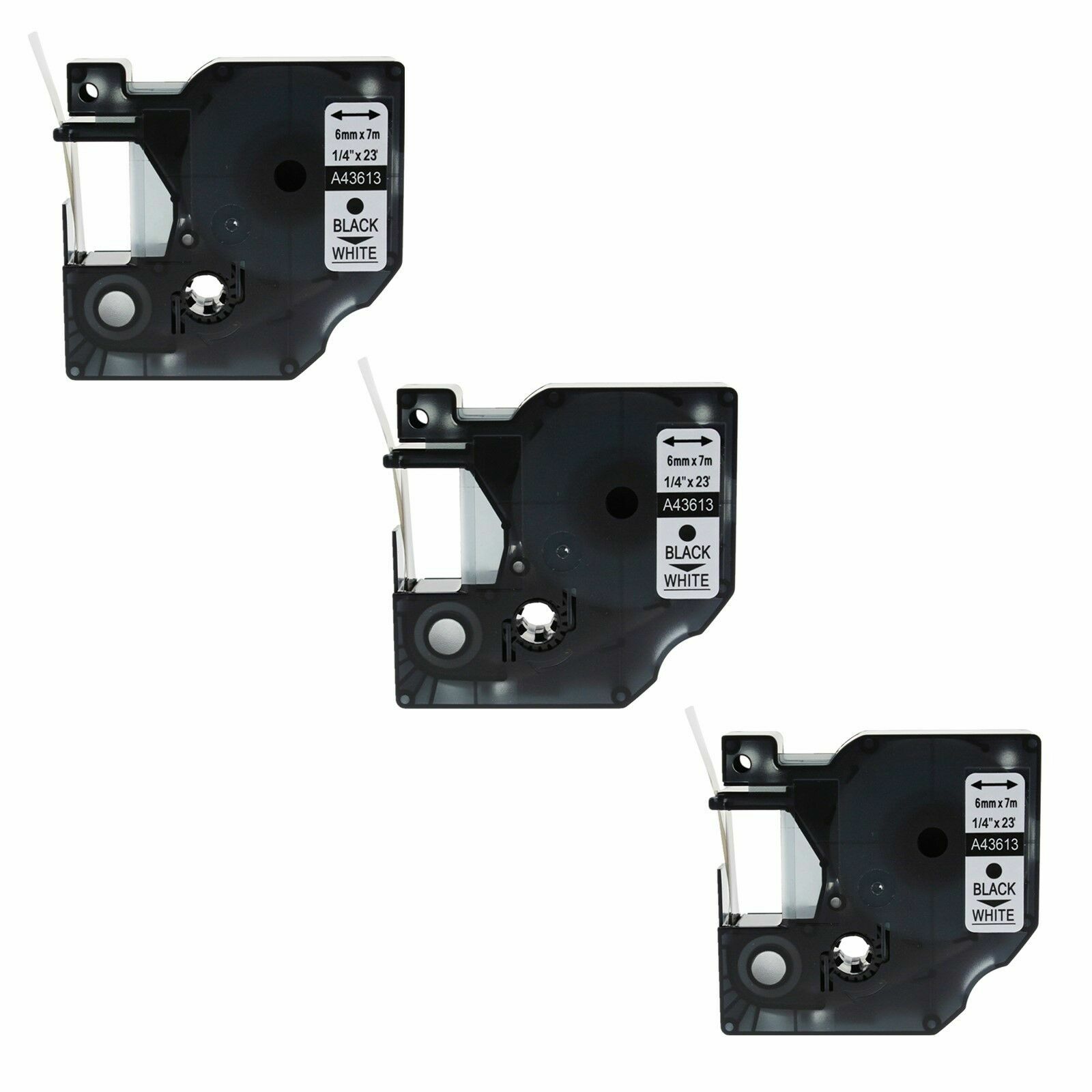 3PK 43613 Black on White Label Tape Cassette For Dymo D1 Labelmanager 450 1/4"