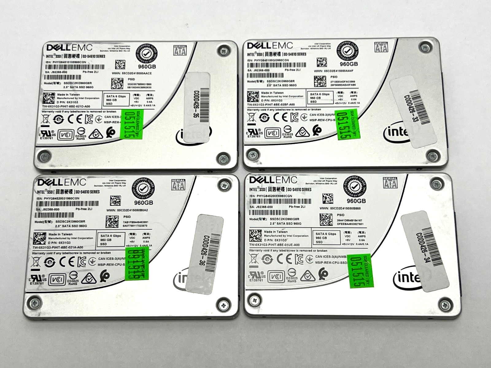 4x Dell EMC Intel SSDSC2KB960G8R D3-S4510 960gb SATA 2.5inch SSD