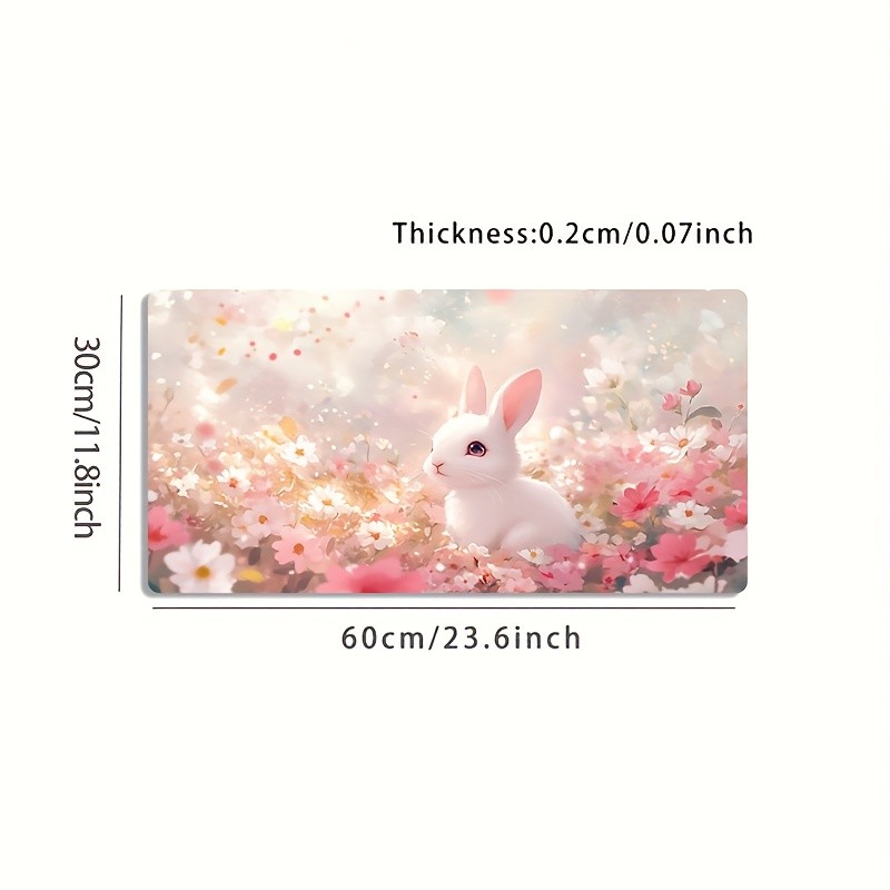 1pc Large-sized Esports Gaming Mouse Pad with a Cute White Rabbit in a Flower