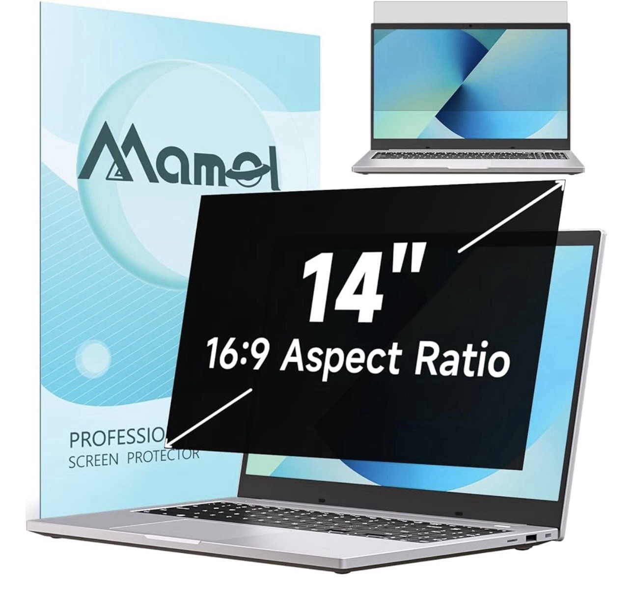 Nano Laptop Privacy Screen 14in 16:9, No Glue Matte Anti Glare Blue Light Filter