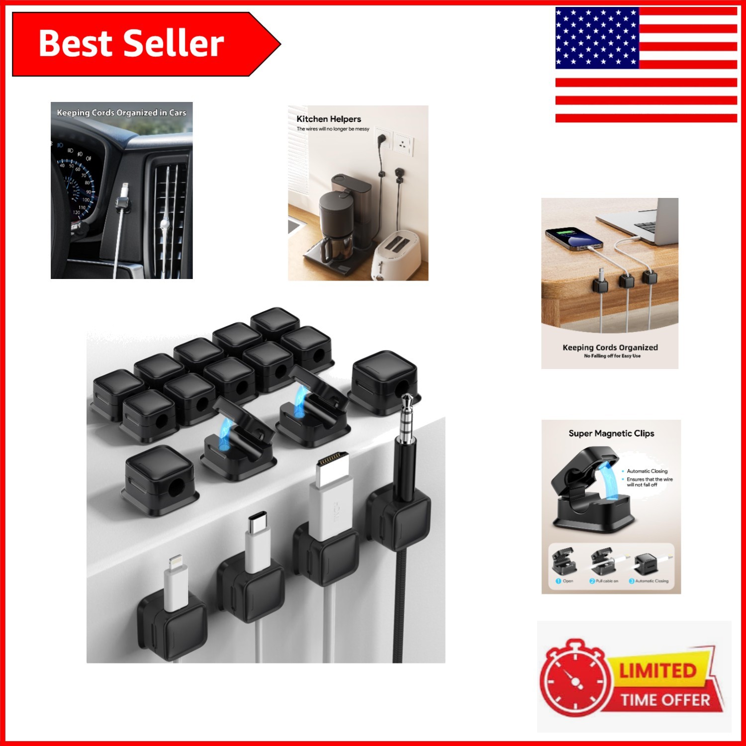 Smart 18-Pack Magnetic Cable Organizers for Home, Office & Car - Neat Solution
