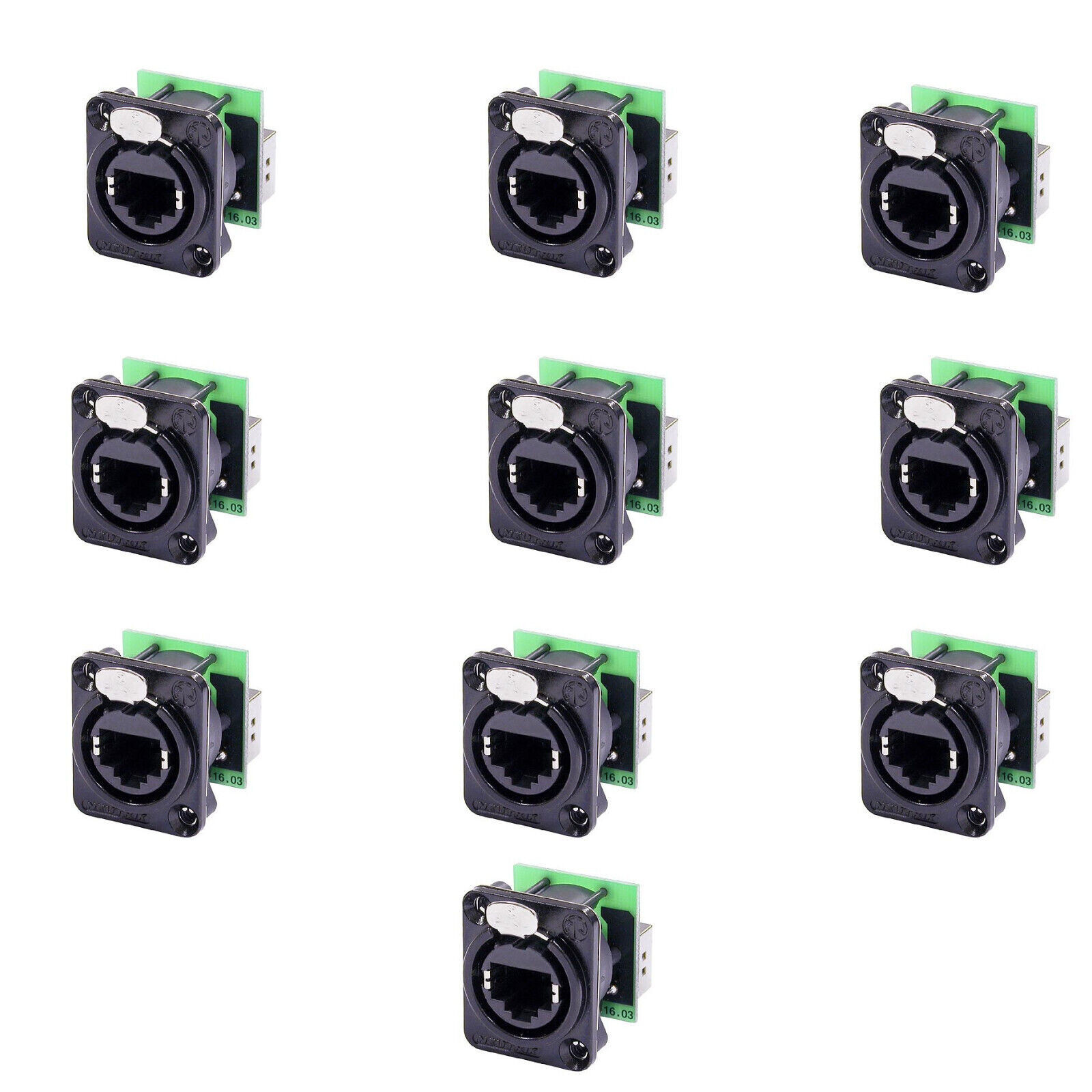 10 Neutrik RJ45 Ethercon Ethernet Pass-Through Panel Mount Connectors - Black