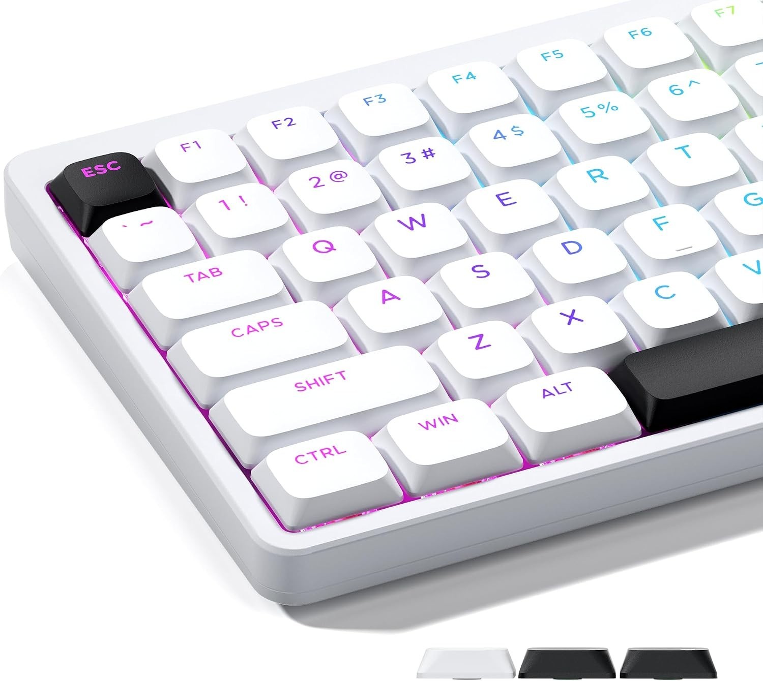 XVX Low Profile White Keycaps Shine Through Double Shot PBT MX Switches Set