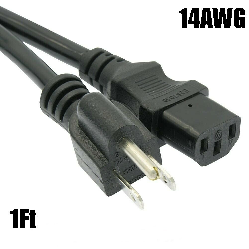 1 - 25Ft Foot 14AWG Premium 5-15P to C13 PC TV Monitor Computer Power Cord Cable