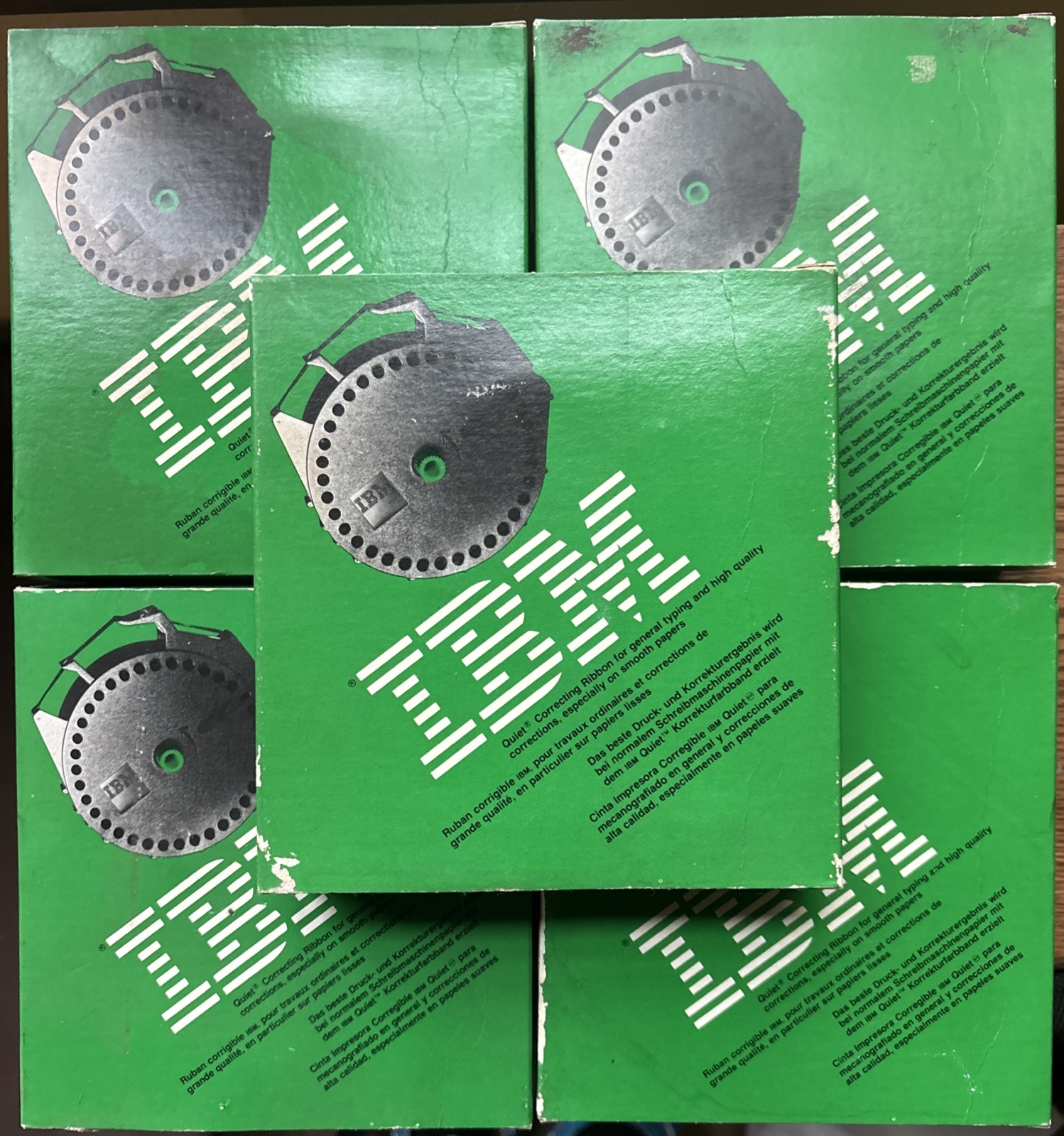 5 Lot VTG IBM 1299602 Quiet Correcting Typewriter Ribbon Black New Green Box NOS