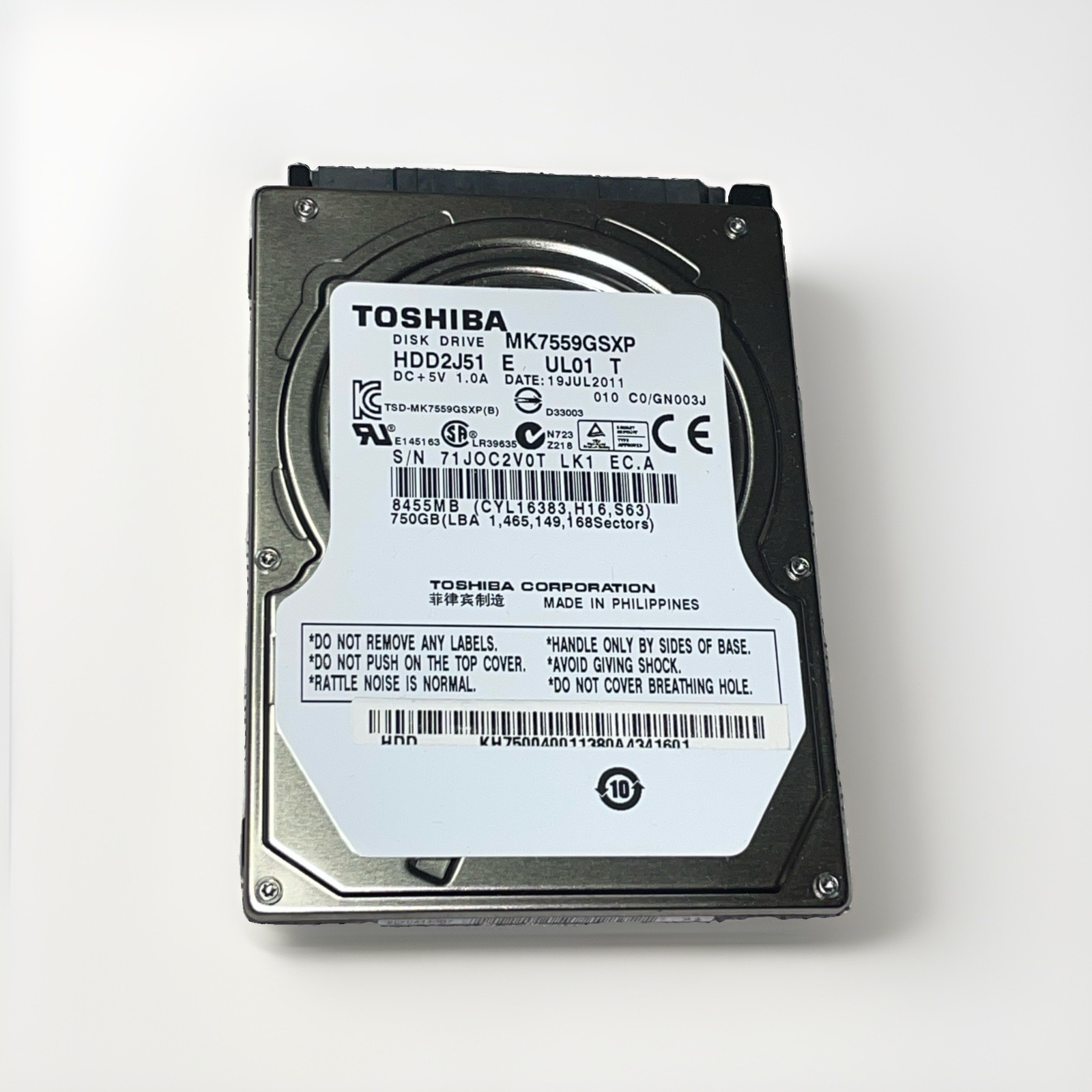 750GB Toshiba MK7559GSXP 8MB Catch 6Gbs 5400RPM 2.5" SATA Hard Drive HDD
