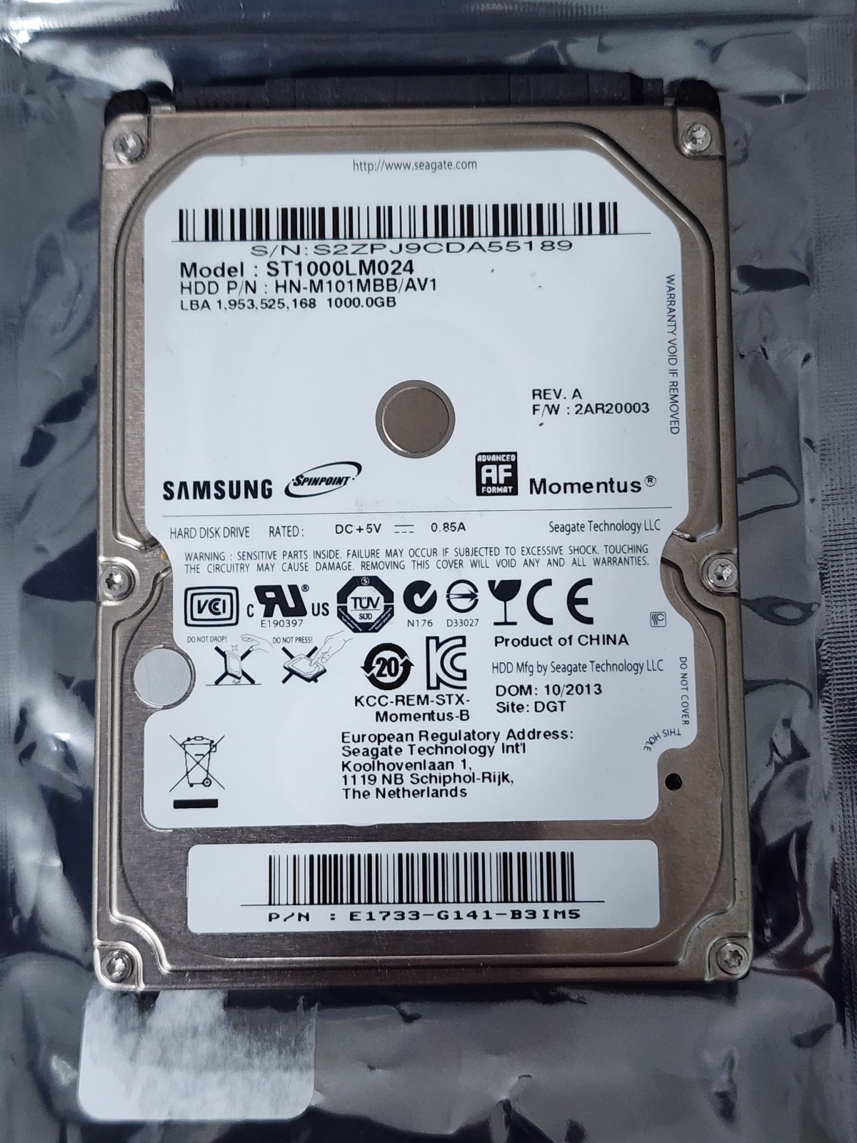 Samsung 1000GB 2.5" SATA ST1000LM024 5400RPM LPV106