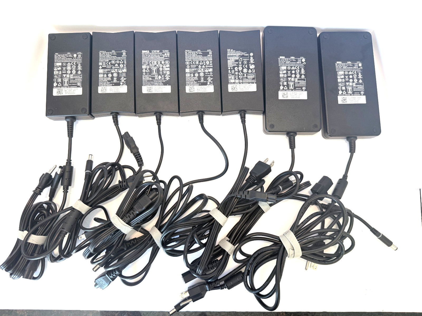 Lot of 7 Genuine OEM Dell Laptop AC Adapters 130W 180W 240W w/ Cords