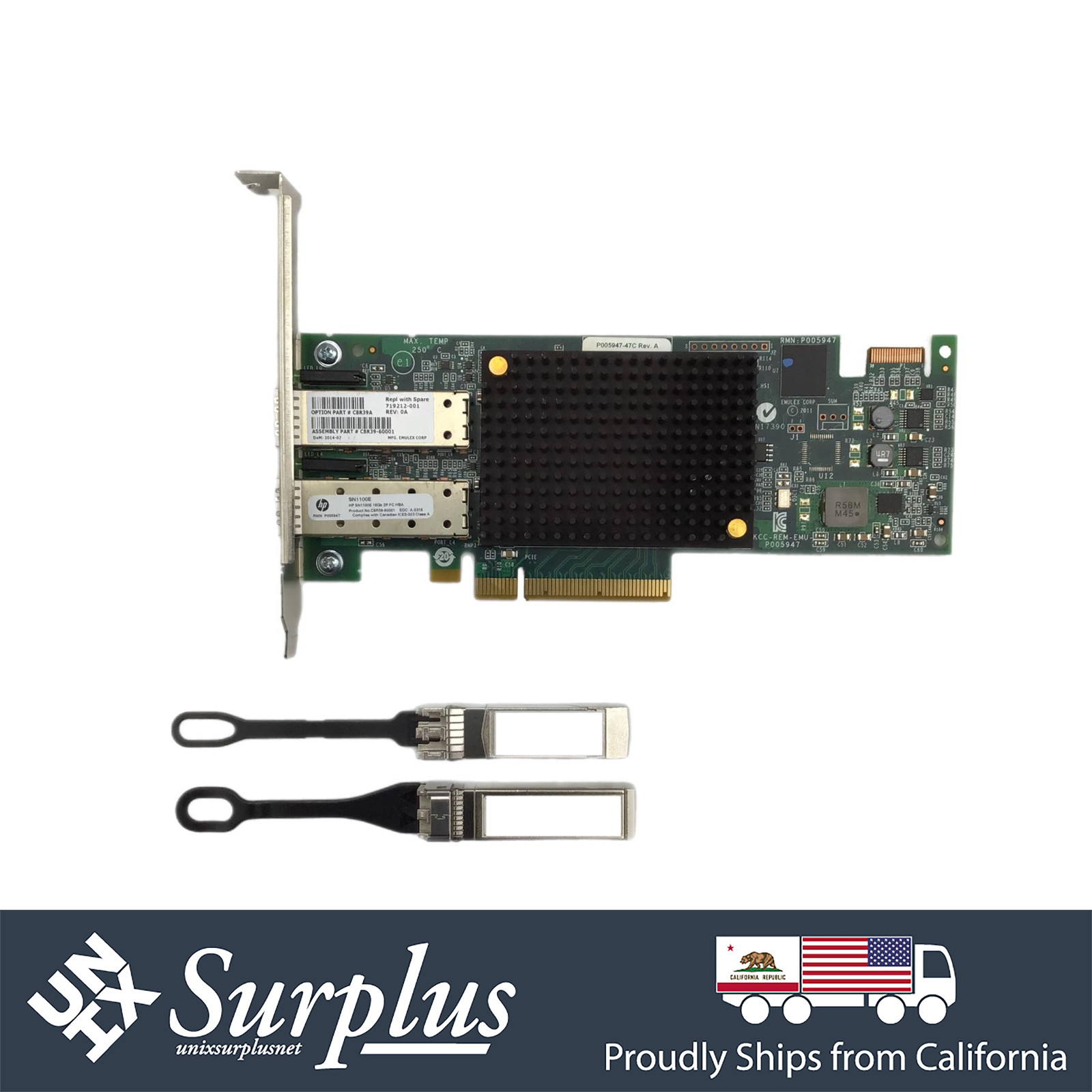 16GB FC Dual Port NIC HP SN1100E 719212-001 PCIe x8 HBA High w/ 2x 16GB Optics