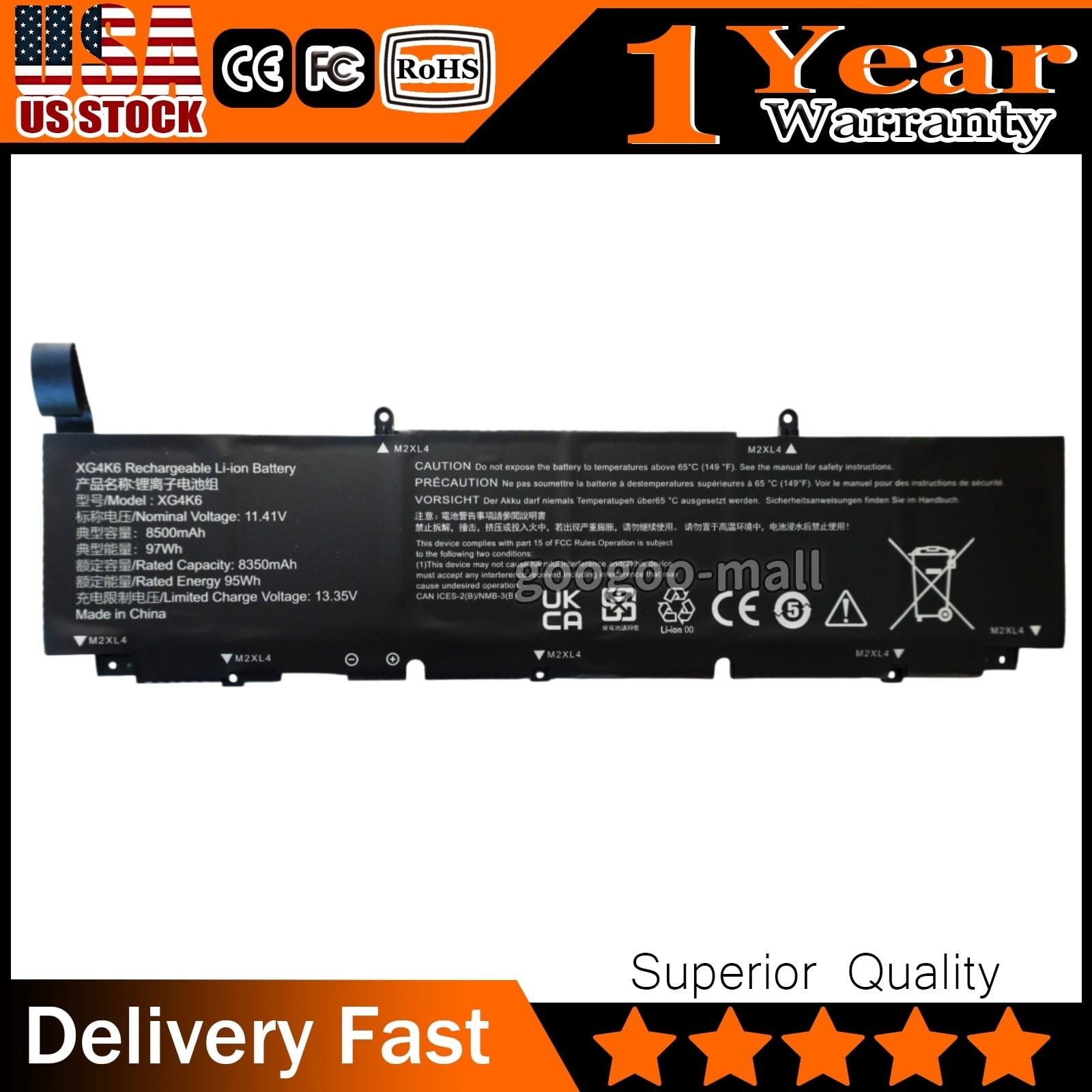 XG4K6 97Wh Battery for Dell XPS 17 9700 9710 9720 9730 Precision 5750 5760 5770
