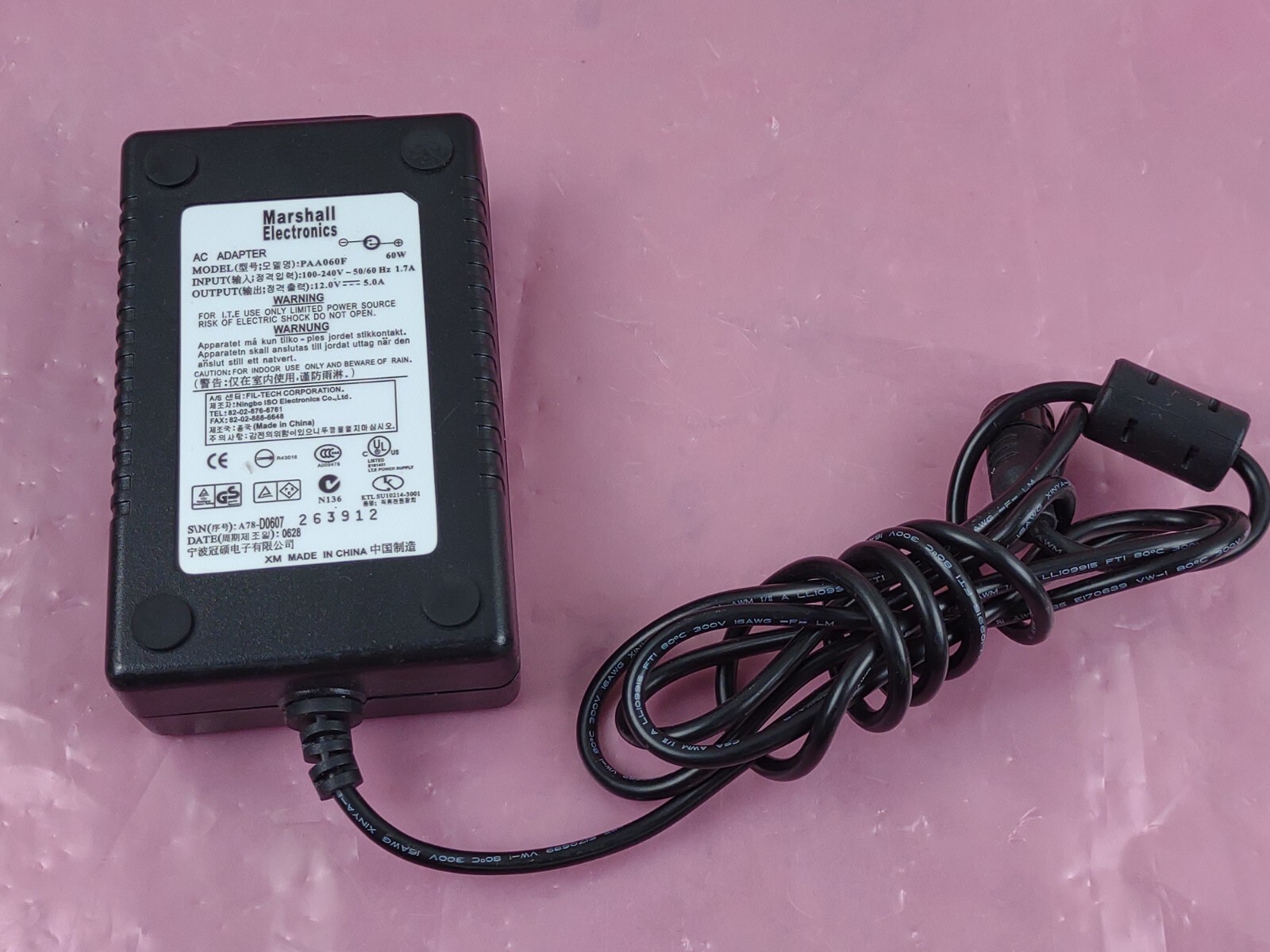 Channel Well PAA060F Mod CAD060121 12VDC 5A 4-Pin  AC/DC Adapter 38-5