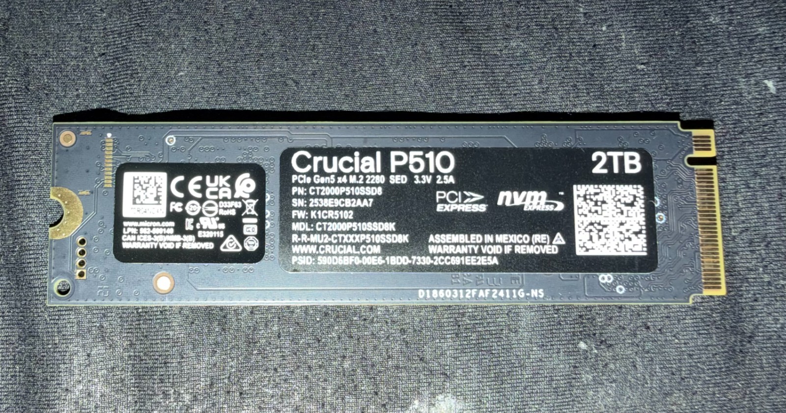 Crucial P510 PCIe Gen5 NVMe 2TB SSD, Up to 14,900 MB/s
