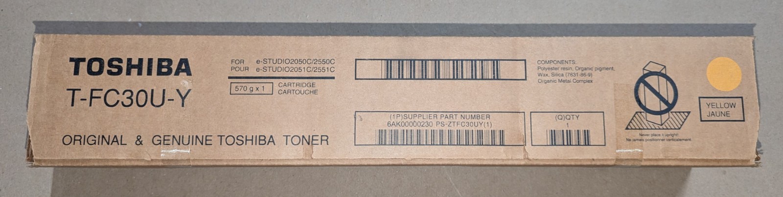 Genuine Toshiba T-FC30U-Y Yellow Toner Cartridge e-STUDIO 2050/2051/2550/2551C