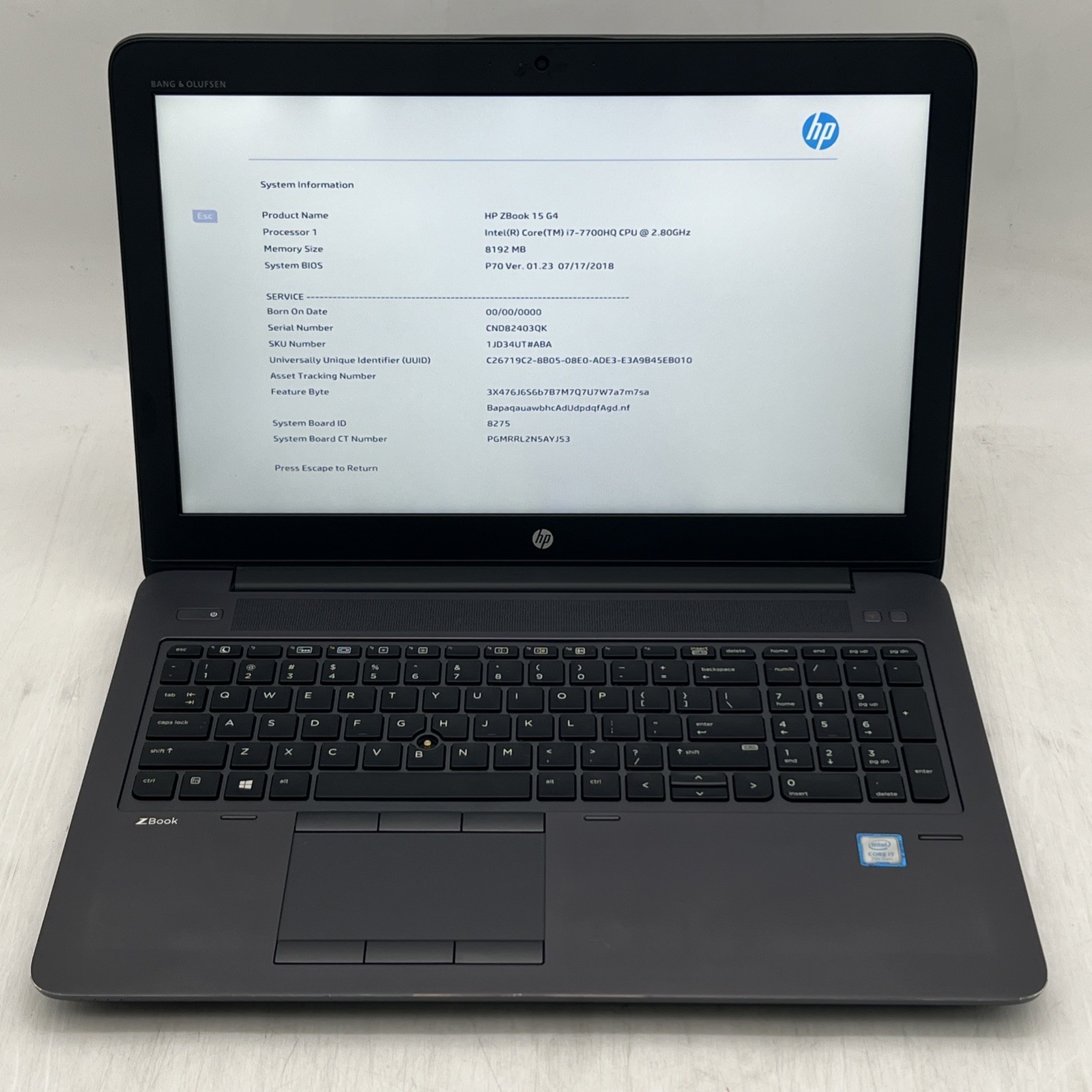 HP ZBook 15 G4 Laptop i7 7700HQ 2.8GHz 8GB RAM Quadro M2200 4GB No Drive No OS
