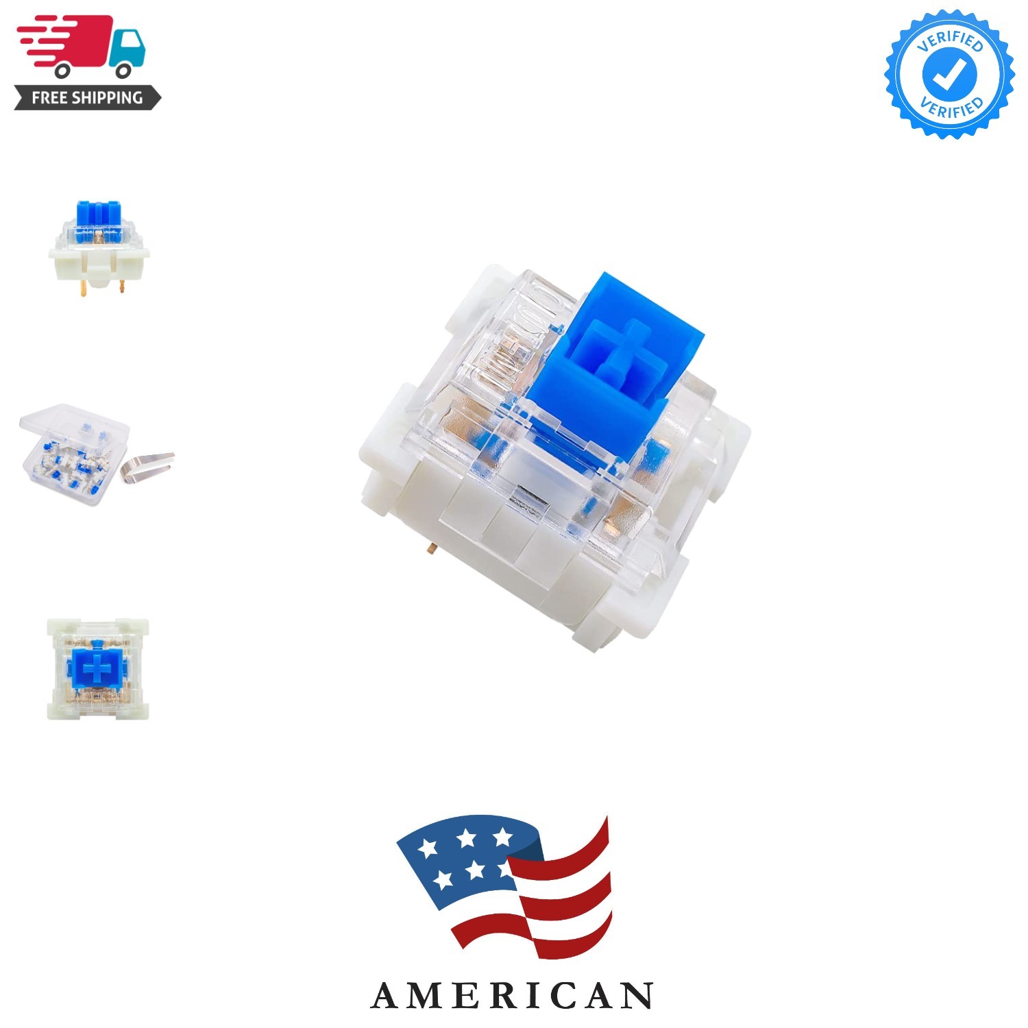 Medium-Low Profile Blue Switches, 3 Pin 1.6mm Travel Distance Thiner Tactile ...