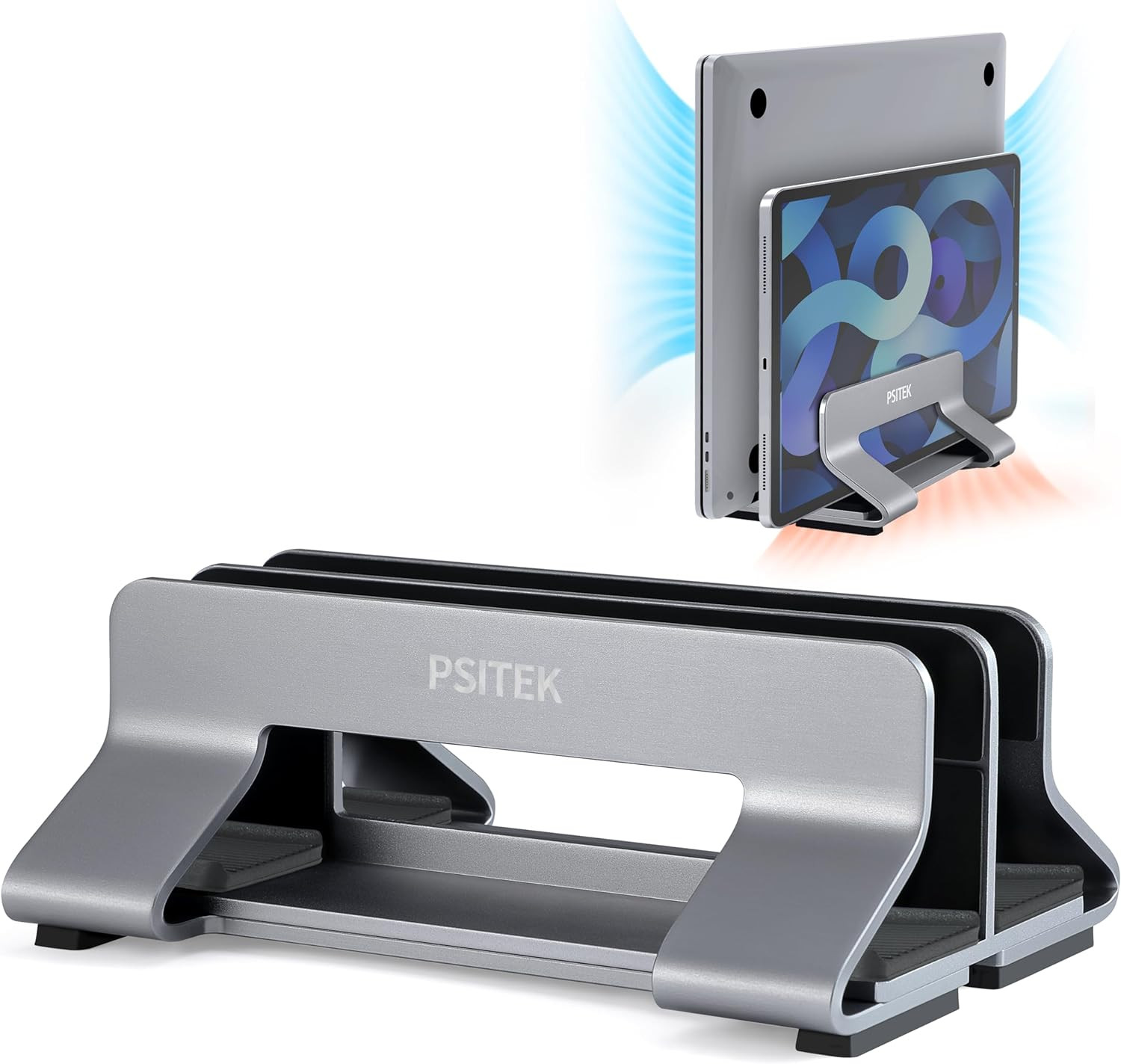 Aluminum Dual Vertical Laptop Stand Dock Holder, Supports 2 Devices, Adjustable