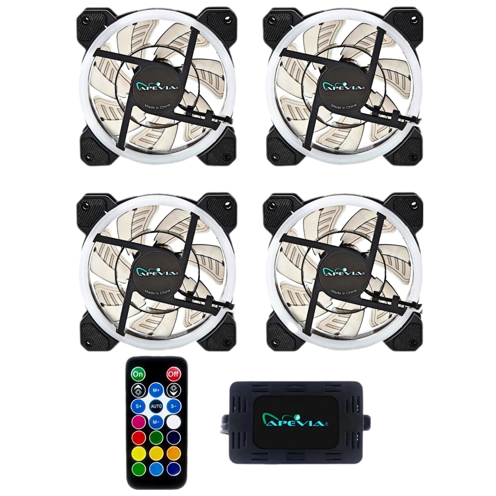APEVIA 12L-CWH 120mm DUAL LED RINGS SILENT CASE FAN 4 PACK