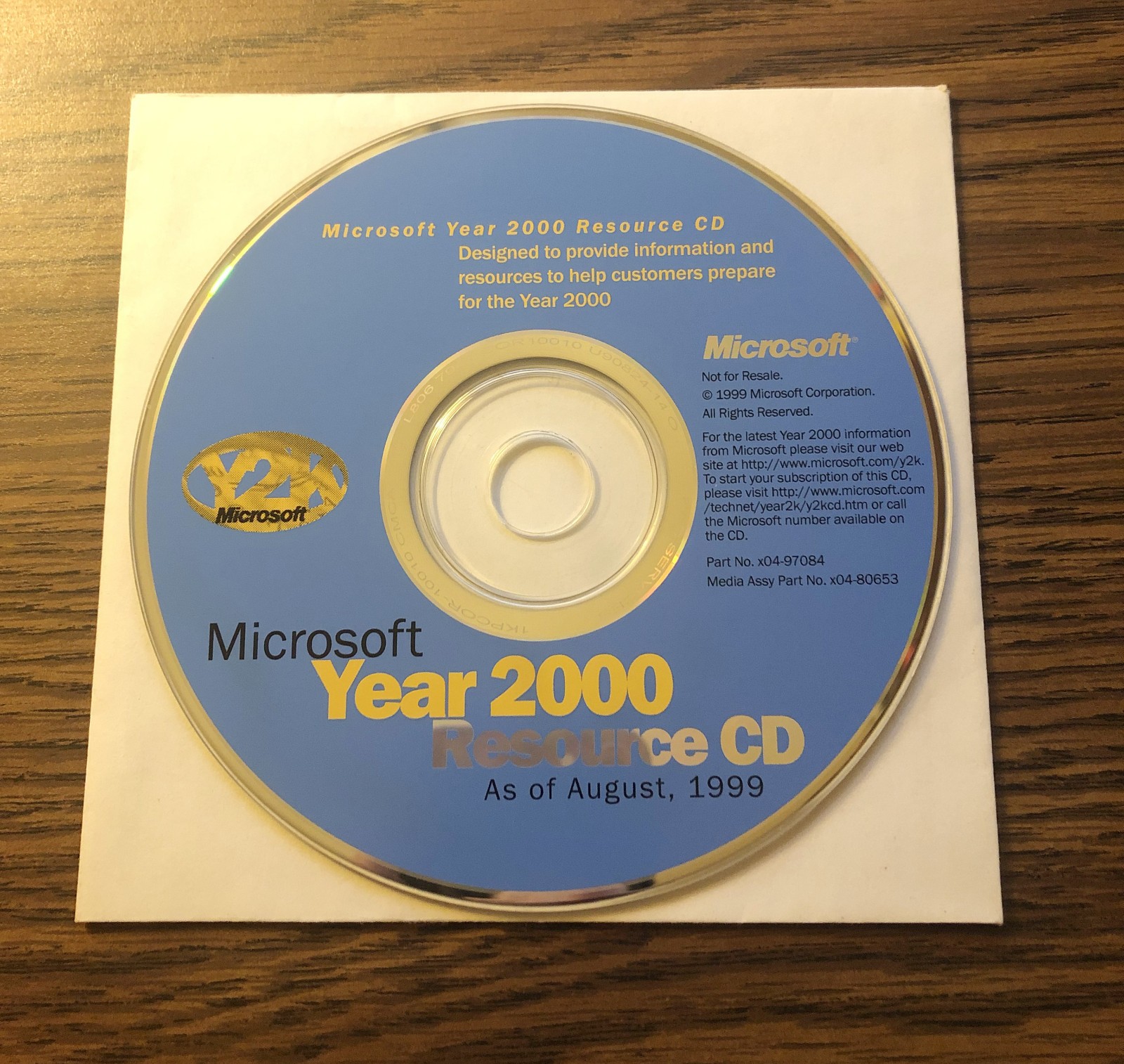 Vintage August 1999 Microsoft Year 2000 Resource CD Y2K Software