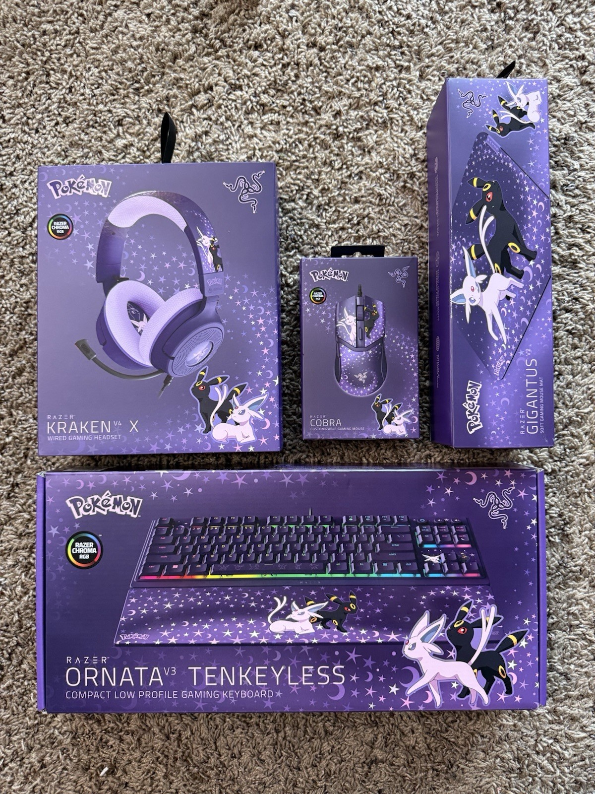 🔥NEW🔥 Pokemon x Razer Espeon & Umbreon Set: Mouse, Pad, Keyboard, and Headset