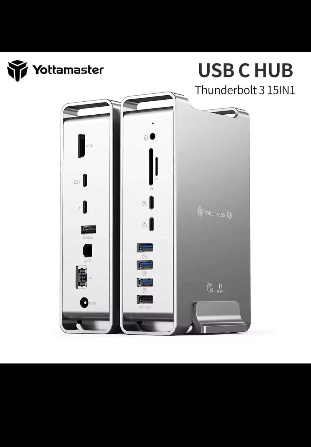 Yottamaster Thunderbolt 3 15-in-1 Powered USB-C Hub DisplayPort Silver