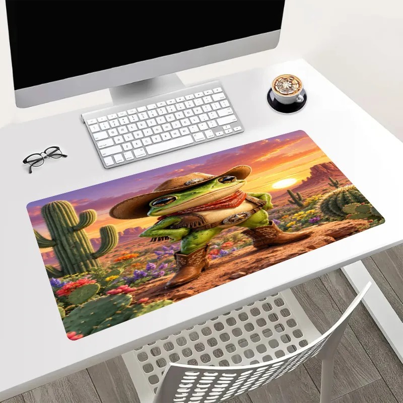Funny Cowboy Frog Mouse Pad 24x14in Large Desk Mat Western Desert Decor Gift