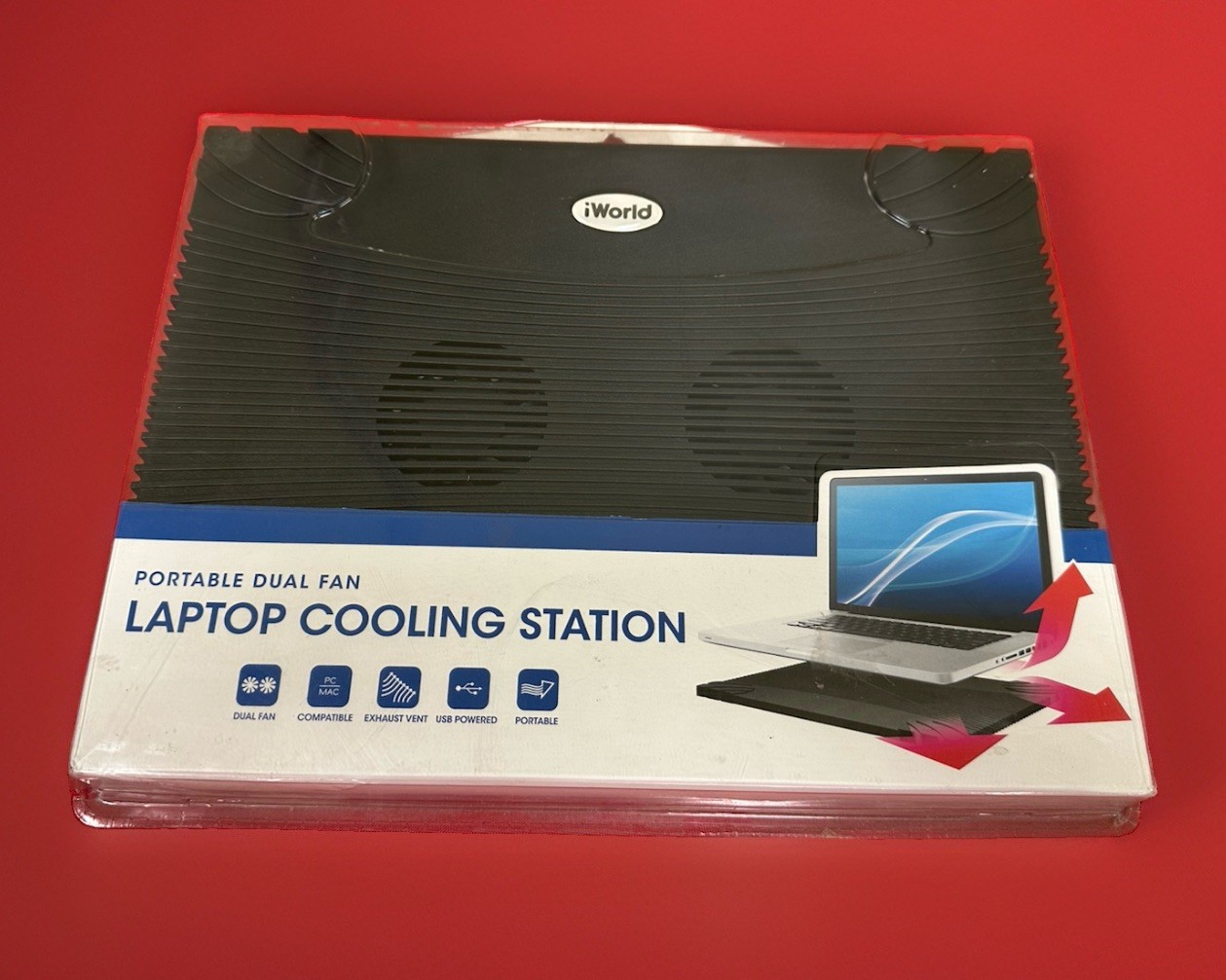 iWorld Laptop Cooling Station Portable Dual Fan 12"x  9" New