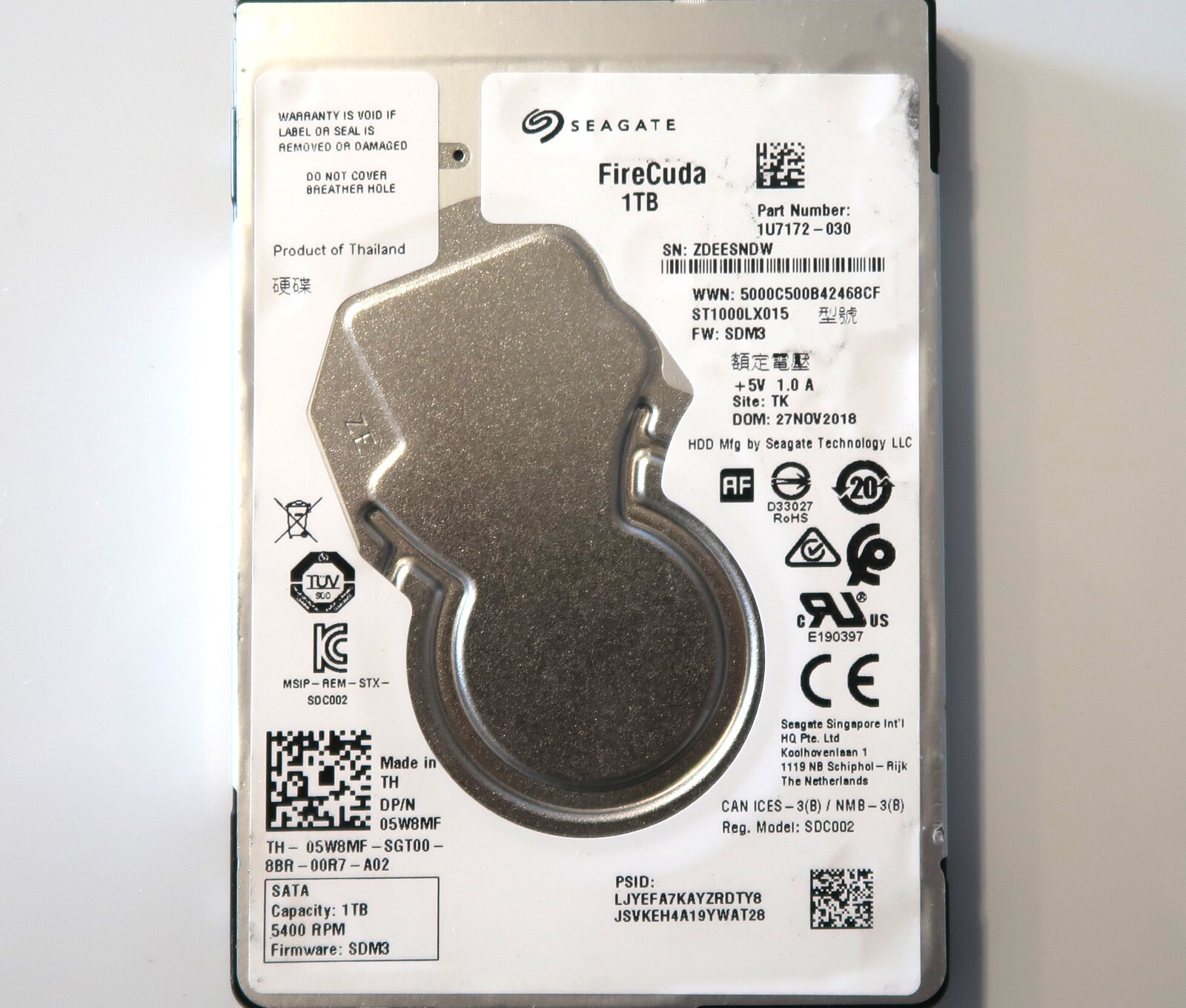 Seagate ST1000LX015 1U7172-030 SDM3 (ZDEE) TK Thailand 2.5" 1TB Sata NOV/2018