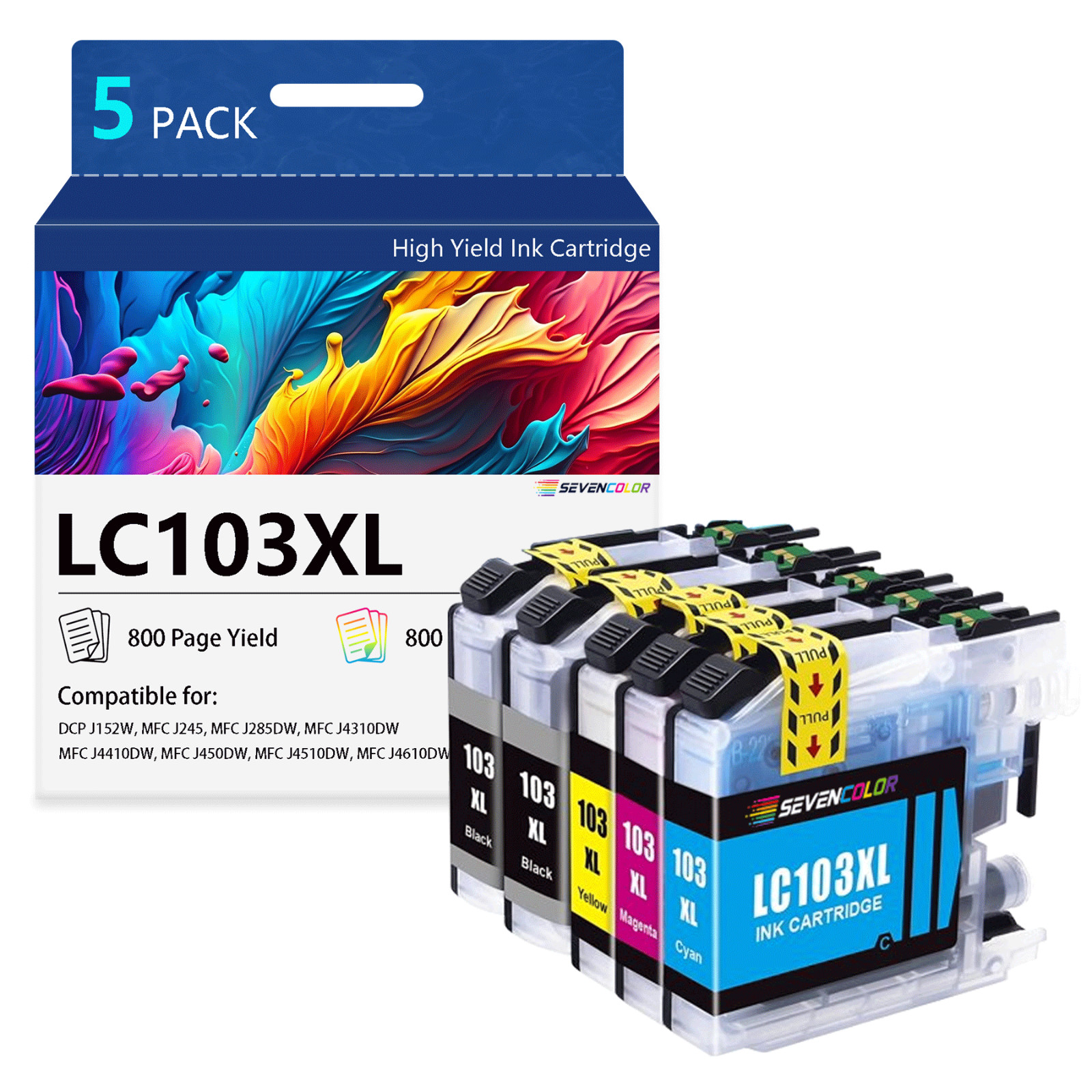 LC103XL Ink Cartridges Compatible with Brother LC101, 5-Pack | 2BK/C/M/Y set