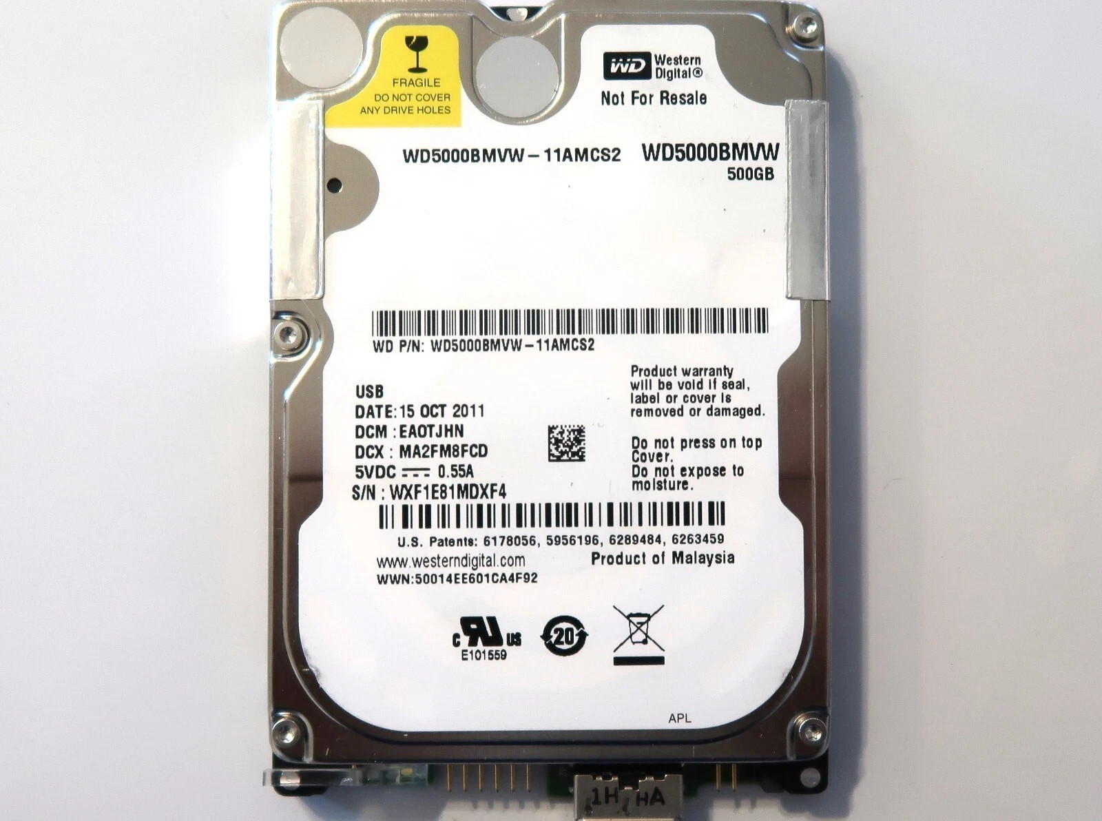 WD5000BMVW-11AMCS2 DCM: EA0TJHN (WXF1) Malaysia 500gb USB HDD OCT/2011
