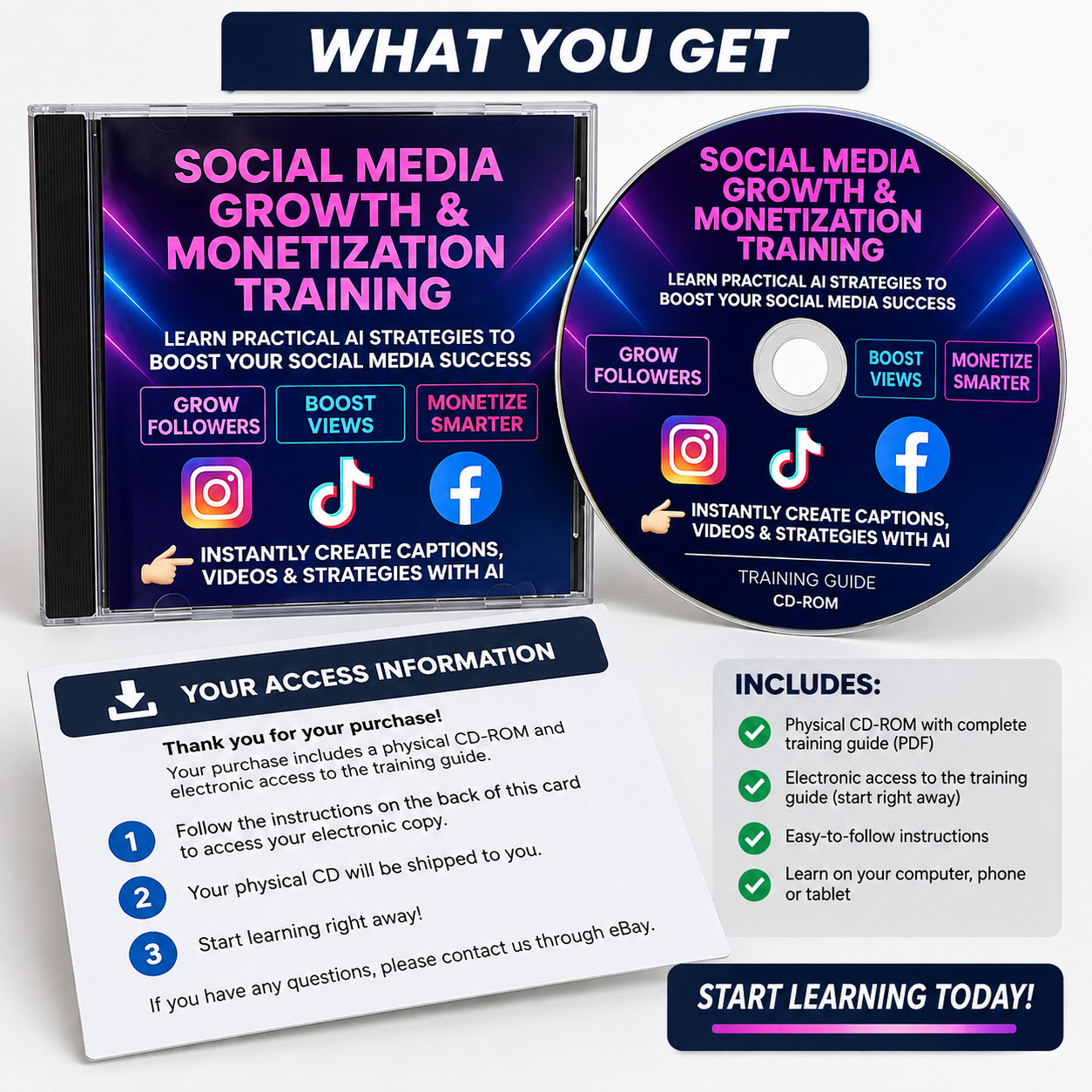 AI Social Media Growth Training Instagram TikTok Facebook Monetization CD eBook