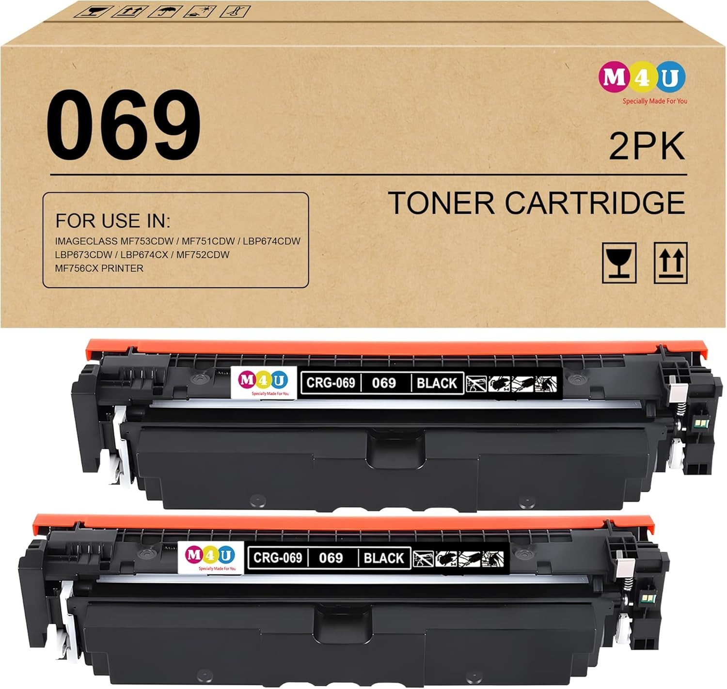 M4U CRG-069 Black Toner 2-Pack for Canon MF753Cdw - 1 Sealed 1 Open