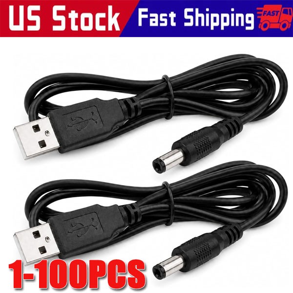 50cm/100cm USB to 5.5mm x 2.1mm Male Coaxial Barrel 5V DC Power Cable LOT