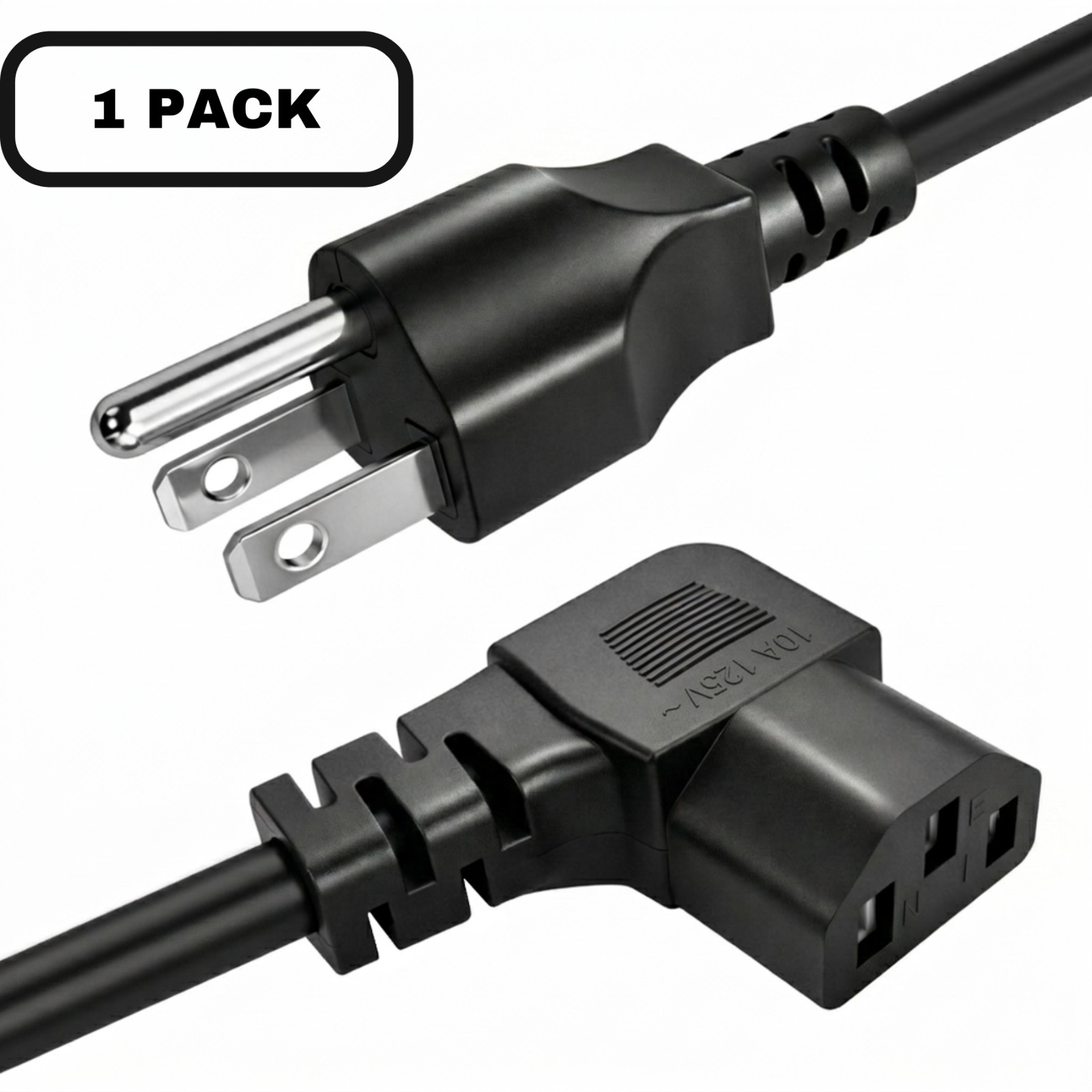 Lot of 1-100 5FT AC 3 Prong Right Angle 90 Degree Power Cord C13 for PC TV