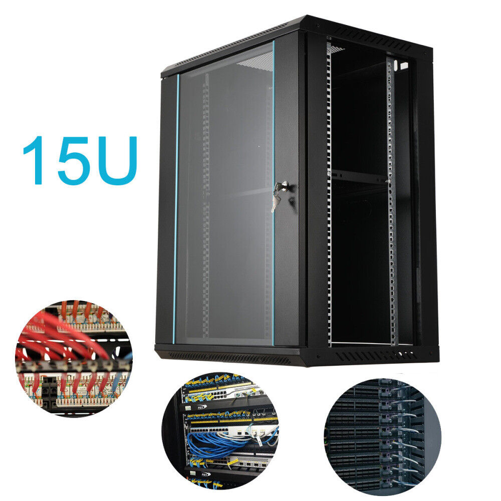 15U Network Server Data Cabinet Wall Mount Rack Enclosure Glass Locking Door