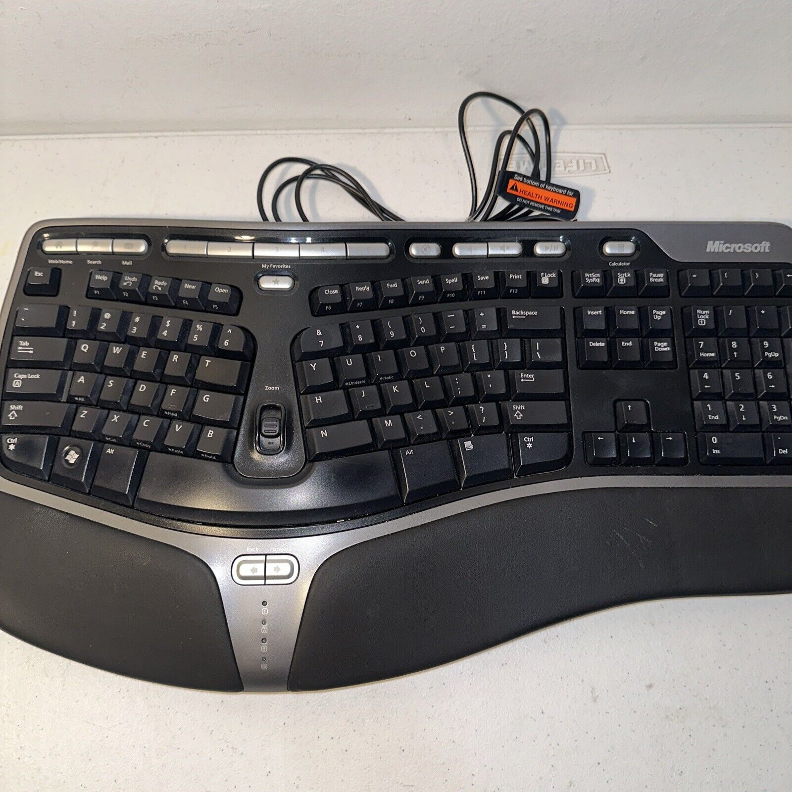 Microsoft KU-0462 Natural Ergonomic Keyboard 4000 USB No Back Clips *Rare*