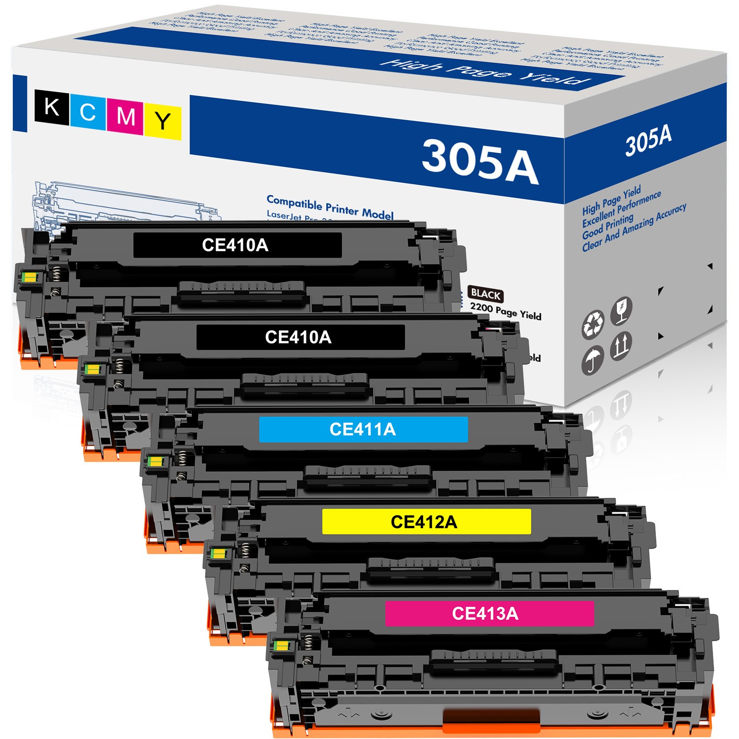 5PK Toner CE410A - CE413A 305A Set For HP LaserJet Pro 300 400 color MFP M375nw