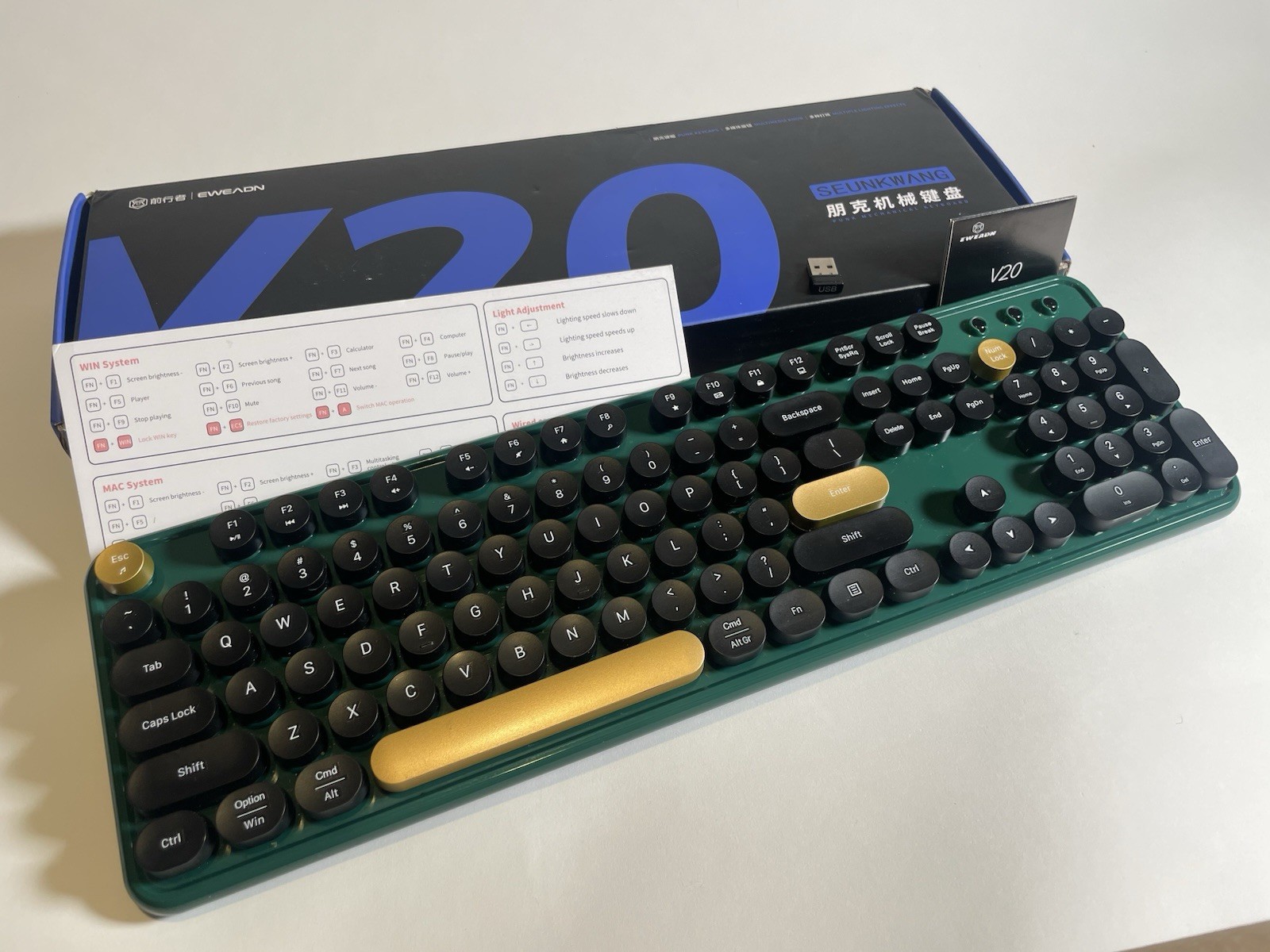 EWEADN Seunkwang V20 Green Typewriter Mechanical Keyboard Retro Punk