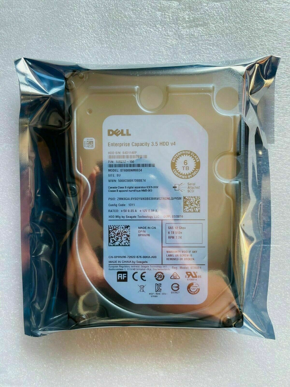 NEW Dell ST6000NM0034 PRNR6 NWCCG PowerEdge 6TB 7.2K SAS 12Gbps 3.5'' Hard Drive