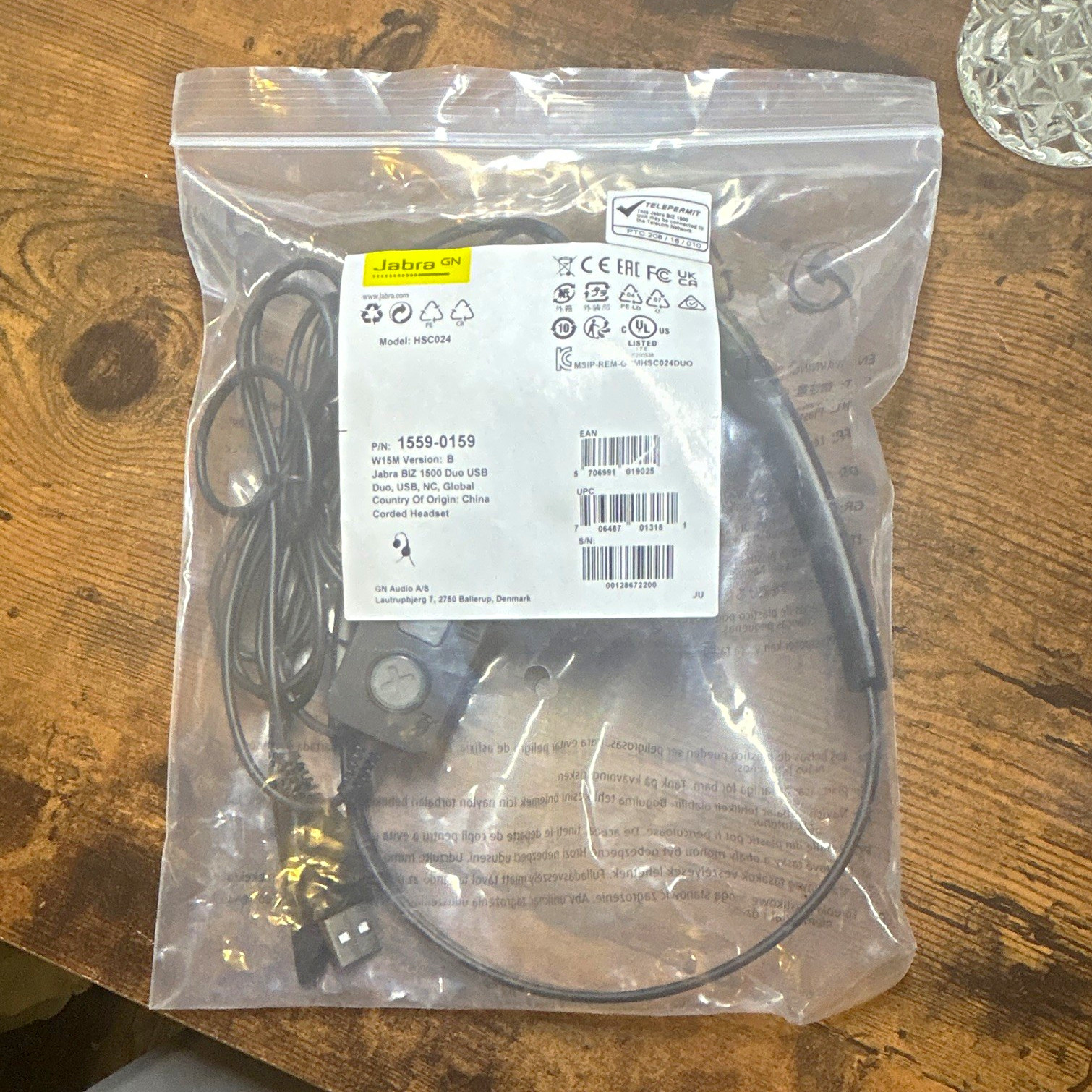 Jabra BIZ 1500 Duo USB Headset, Noise Cancelling Boom Mic, Black 1559-0159