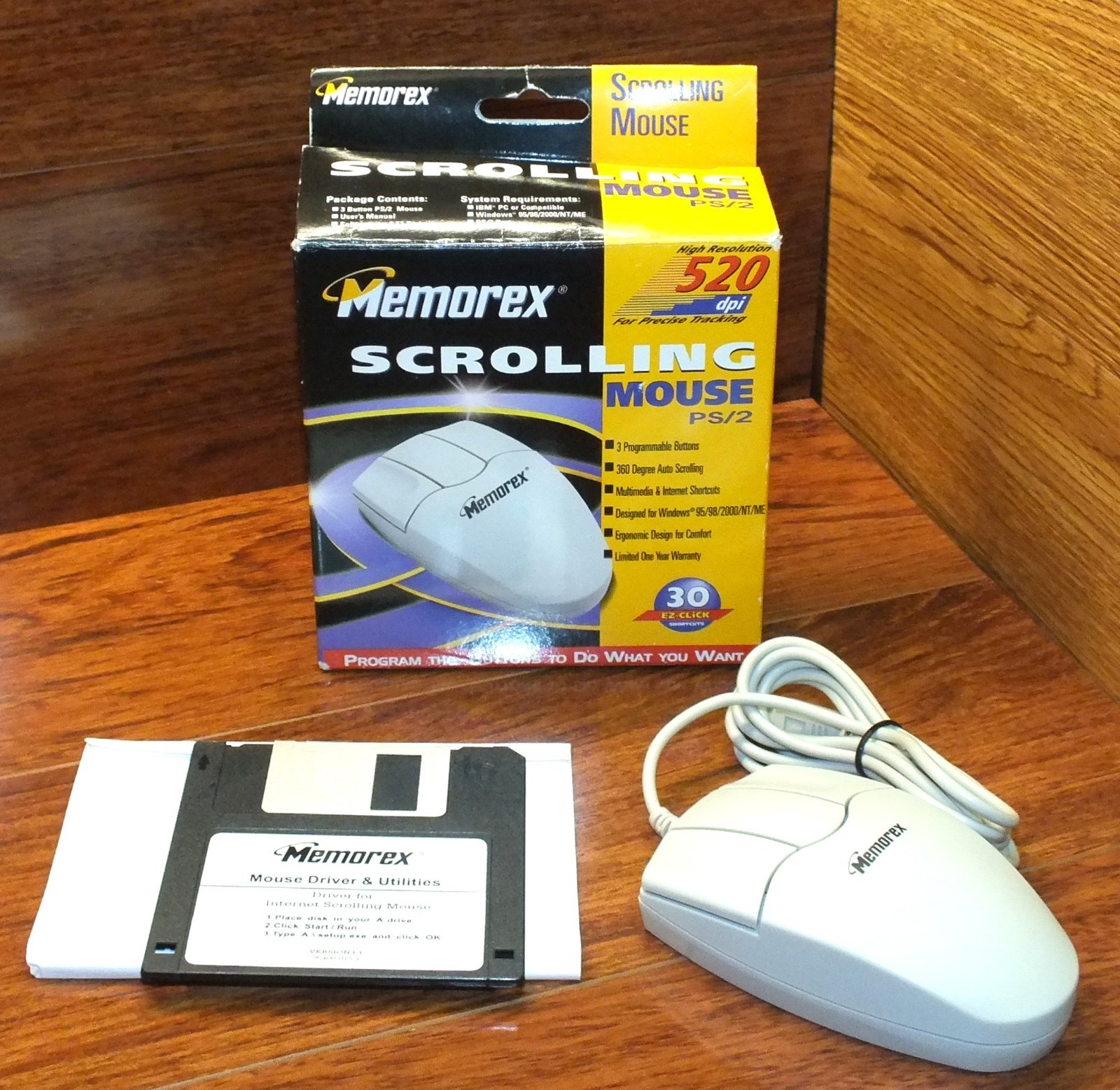 Memorex Scrolling Mouse 3 Button PS/2 High Resolution 520 dpi Precise Tracking