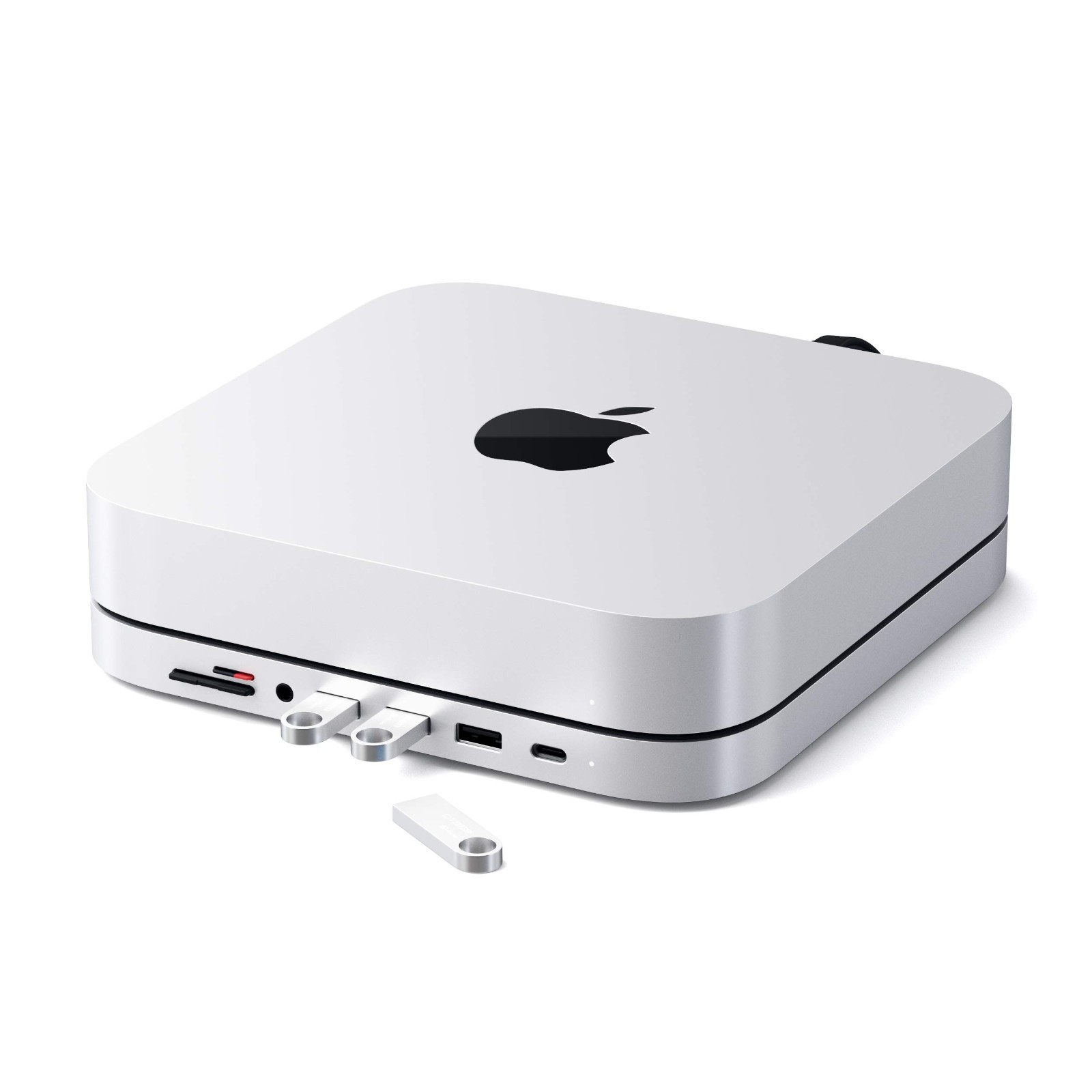Mac Mini M1 M2 USB-C Hub Stand Dock Aluminum USB 3.0 SD Card Headphone Silver